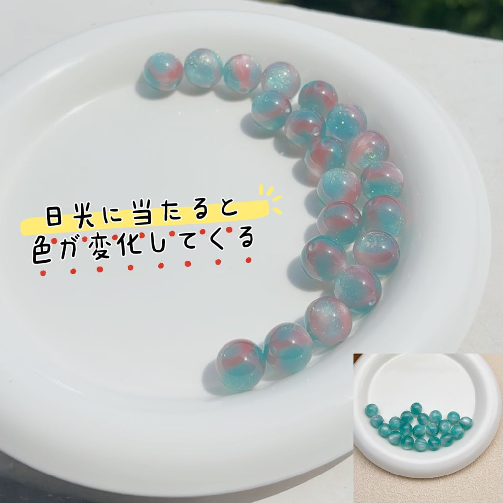 12mm | 紫外線で色が変わるビーズ（グリーン→ピンク柄）
