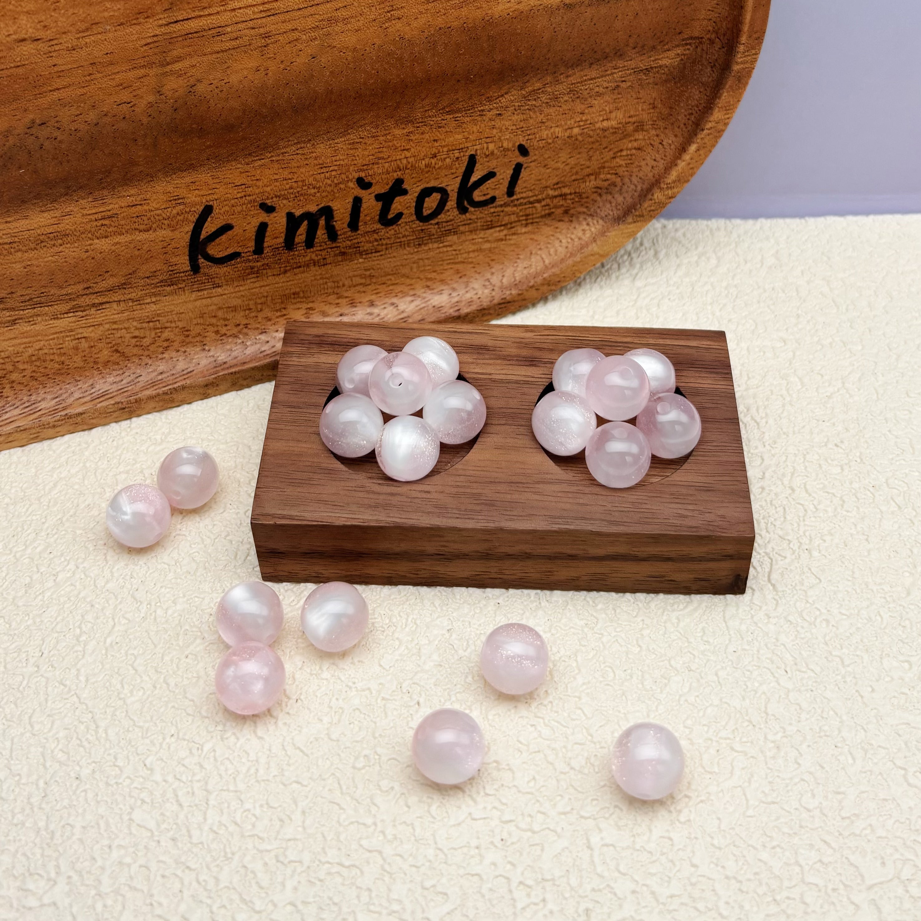 12mm | 紫外線で色が変わるビーズ（ピンク→ラベンダー柄）