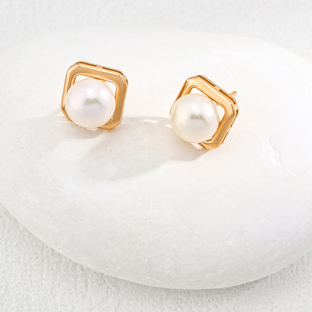 白珠の窓 | S925 パールスクエアピアス 14KGF