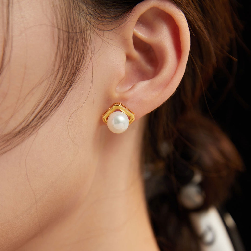 白珠の窓 | S925 パールスクエアピアス 14KGF