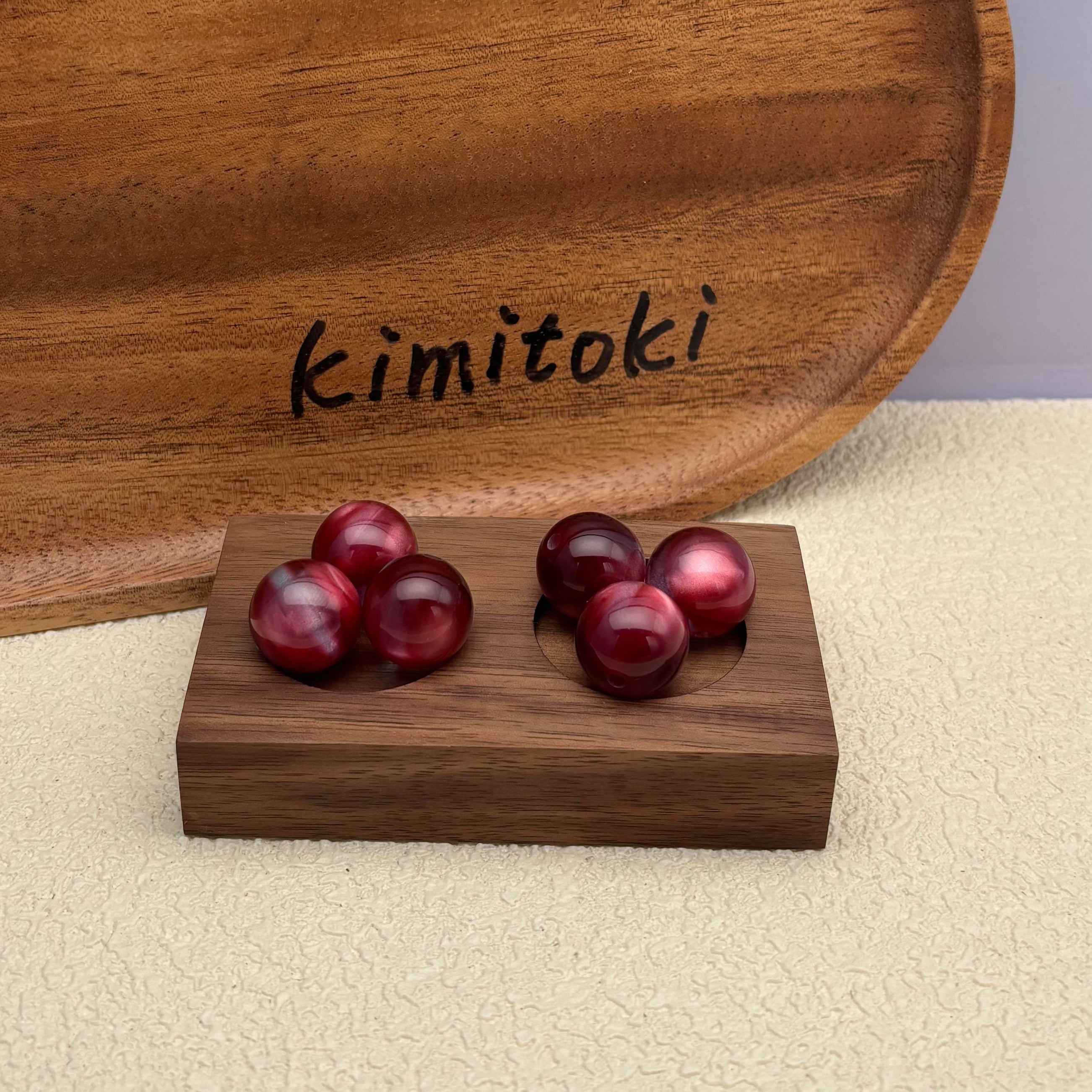 16mm | ワインレッド x スモークブルーキャッツアイビーズ