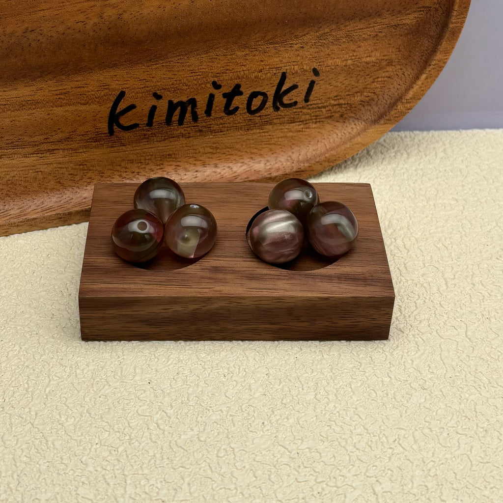 16mm | ダークカーキ x スモークピンクキャッツアイビーズ