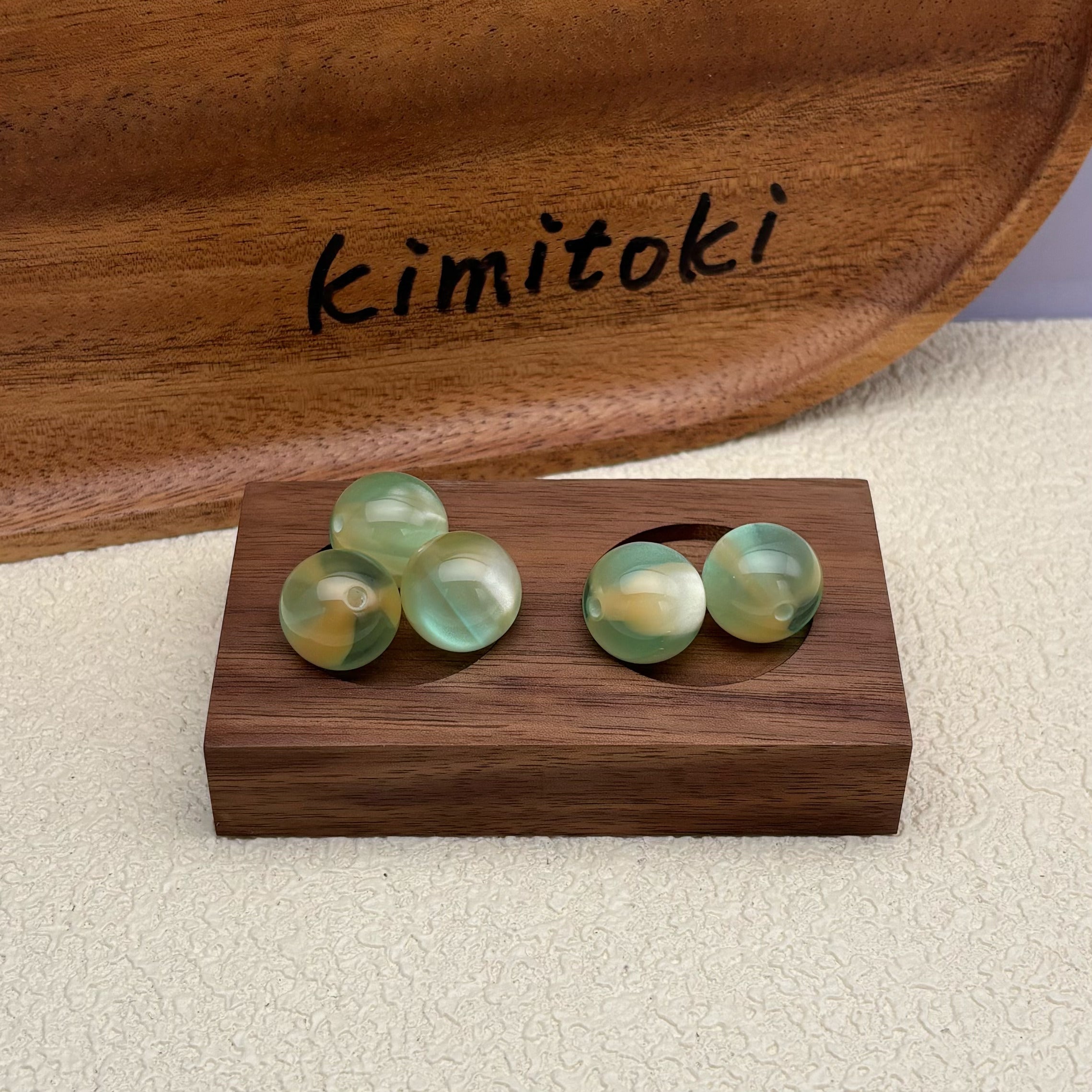 16mm | ミントグリーン x ゴールドキャッツアイビーズ