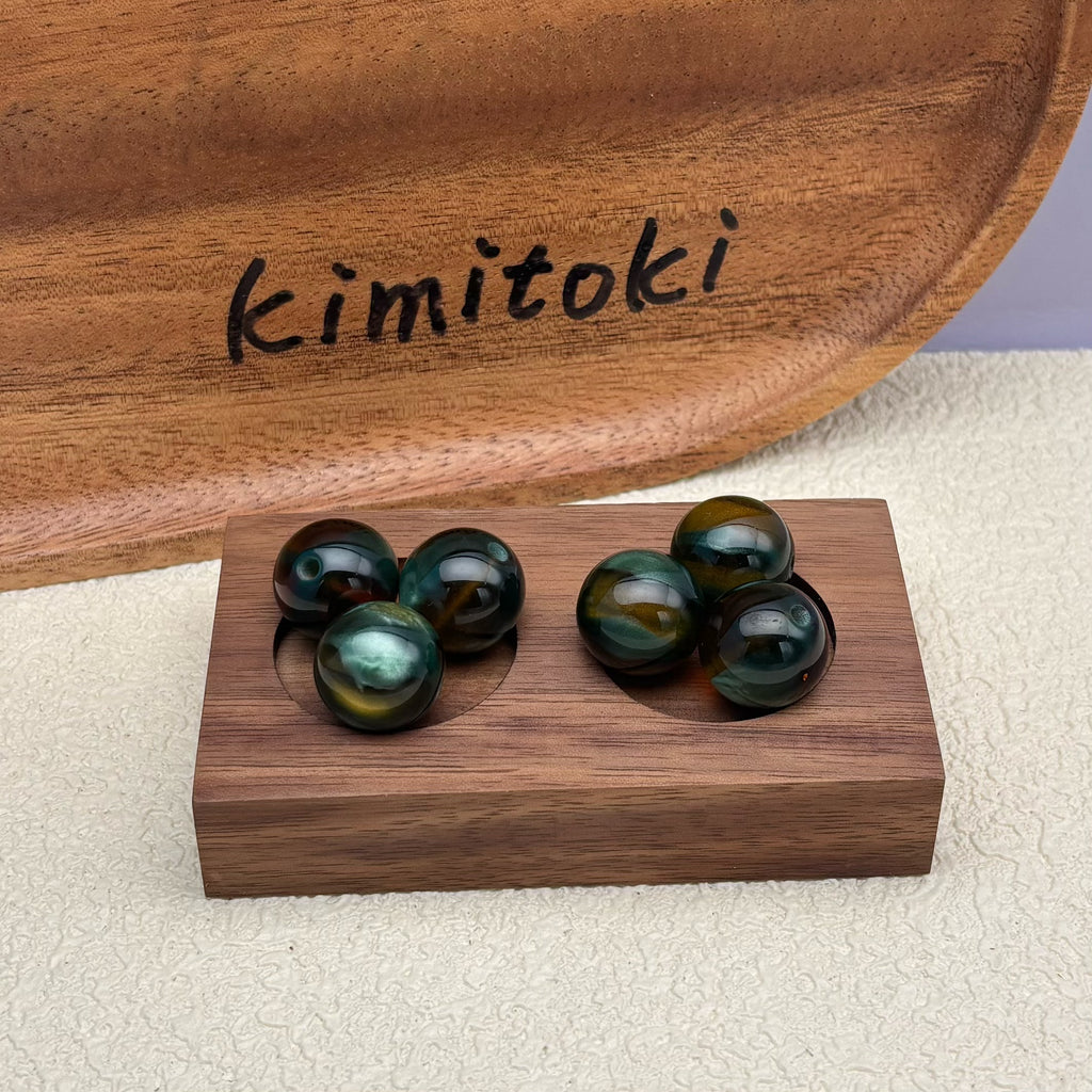 16mm | ディープグリーン x キャラメルキャッツアイビーズ