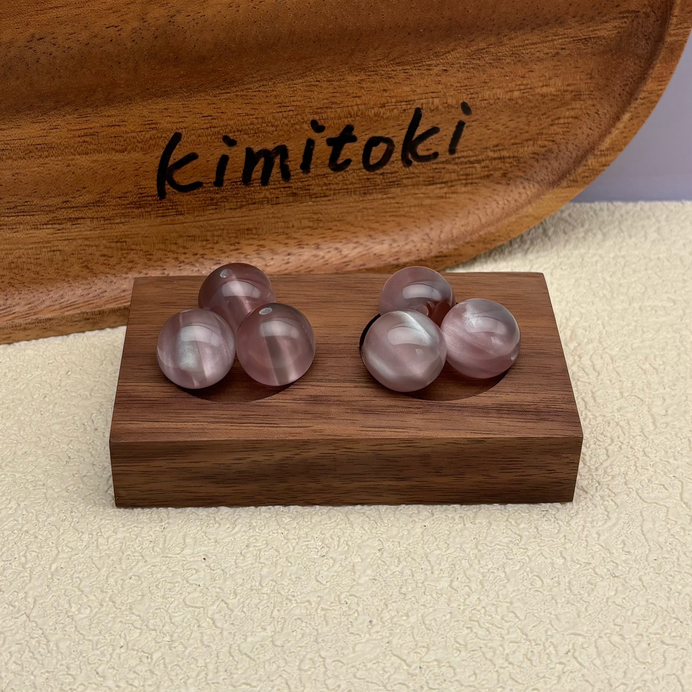 16mm | シルバー x スモークピンクキャッツアイビーズ