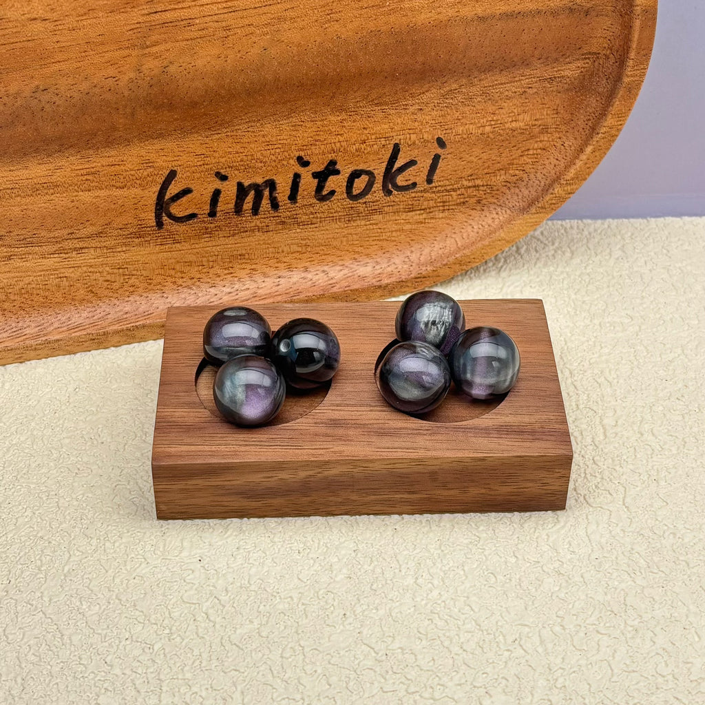 16mm | ブラック x パープルキャッツアイビーズ