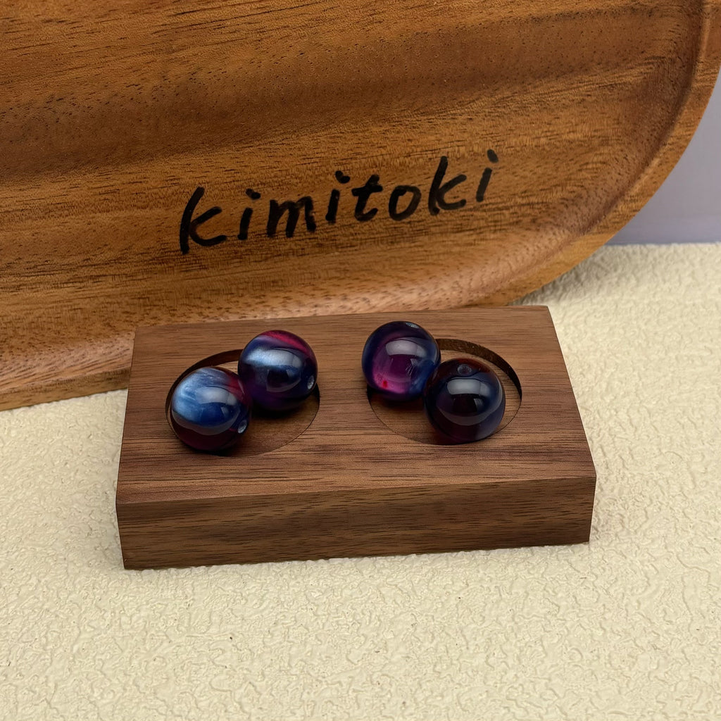 16mm | ネイビーブルー x ワインレッドキャッツアイビーズ