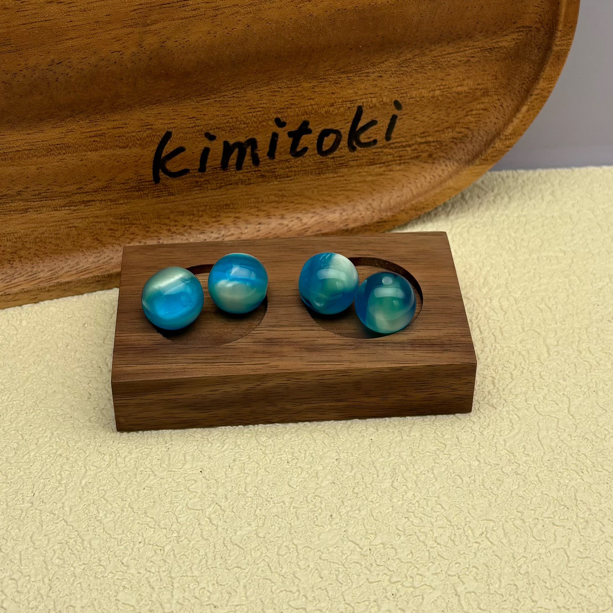 16mm | アクアブルー x ミントグリーンキャッツアイビーズ