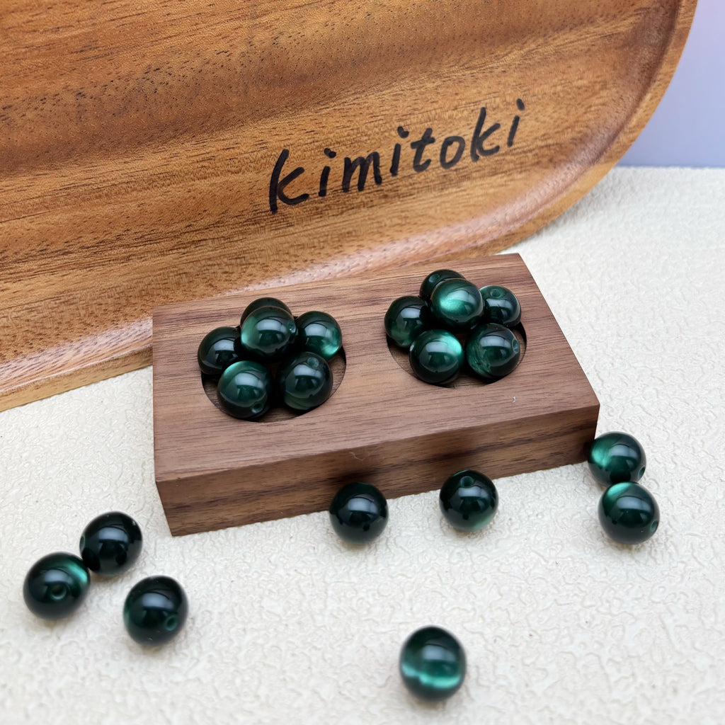 12mm | ディープグリーンキャッツアイビーズ