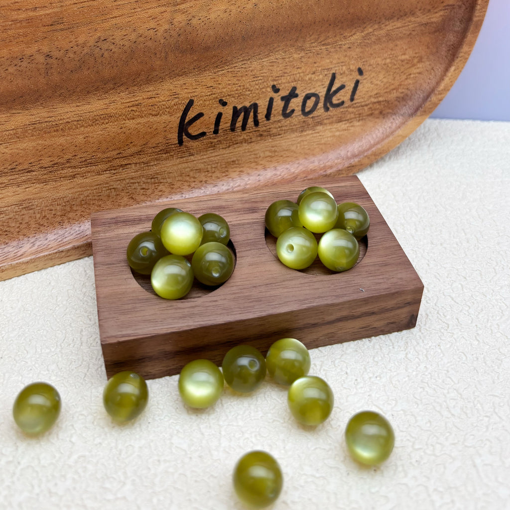 12mm | セージグリーンキャッツアイビーズ