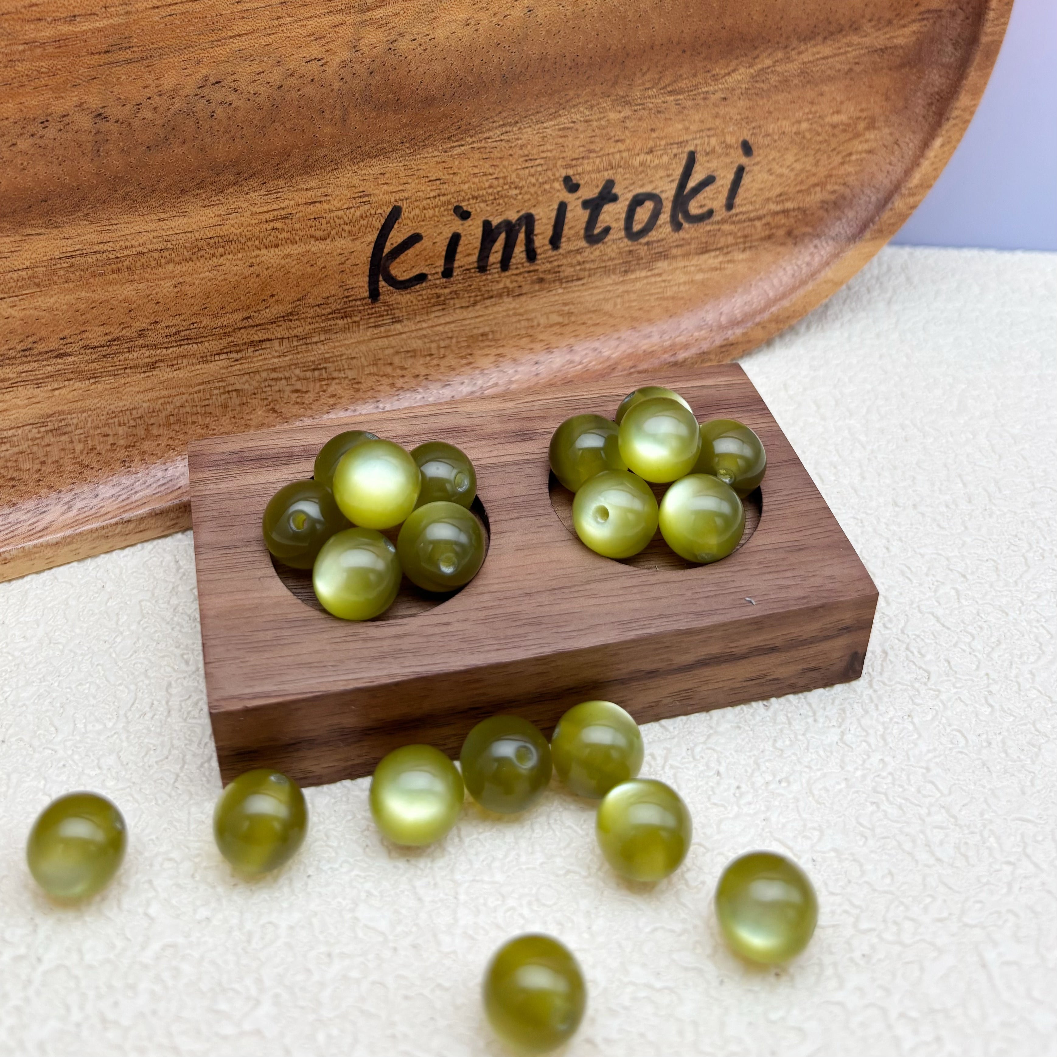 12mm | セージグリーンキャッツアイビーズ