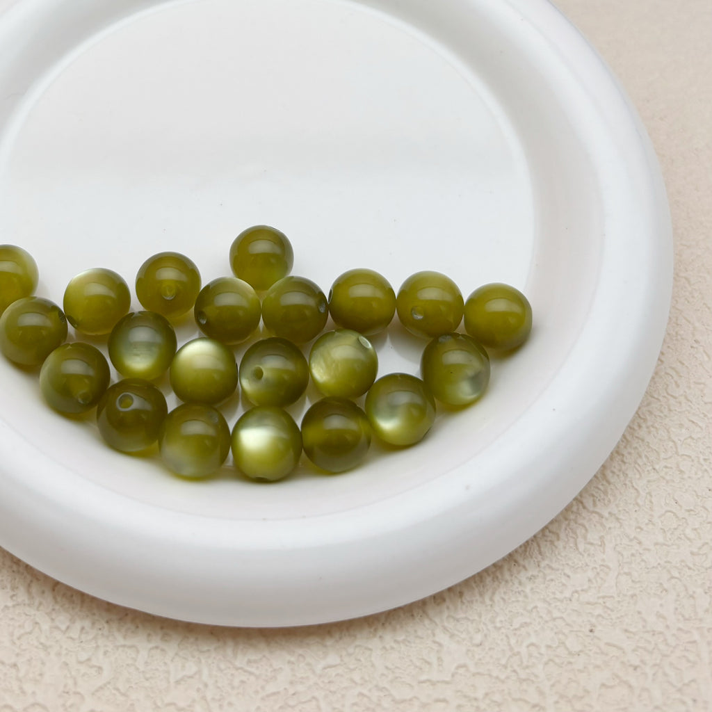 12mm | セージグリーンキャッツアイビーズ