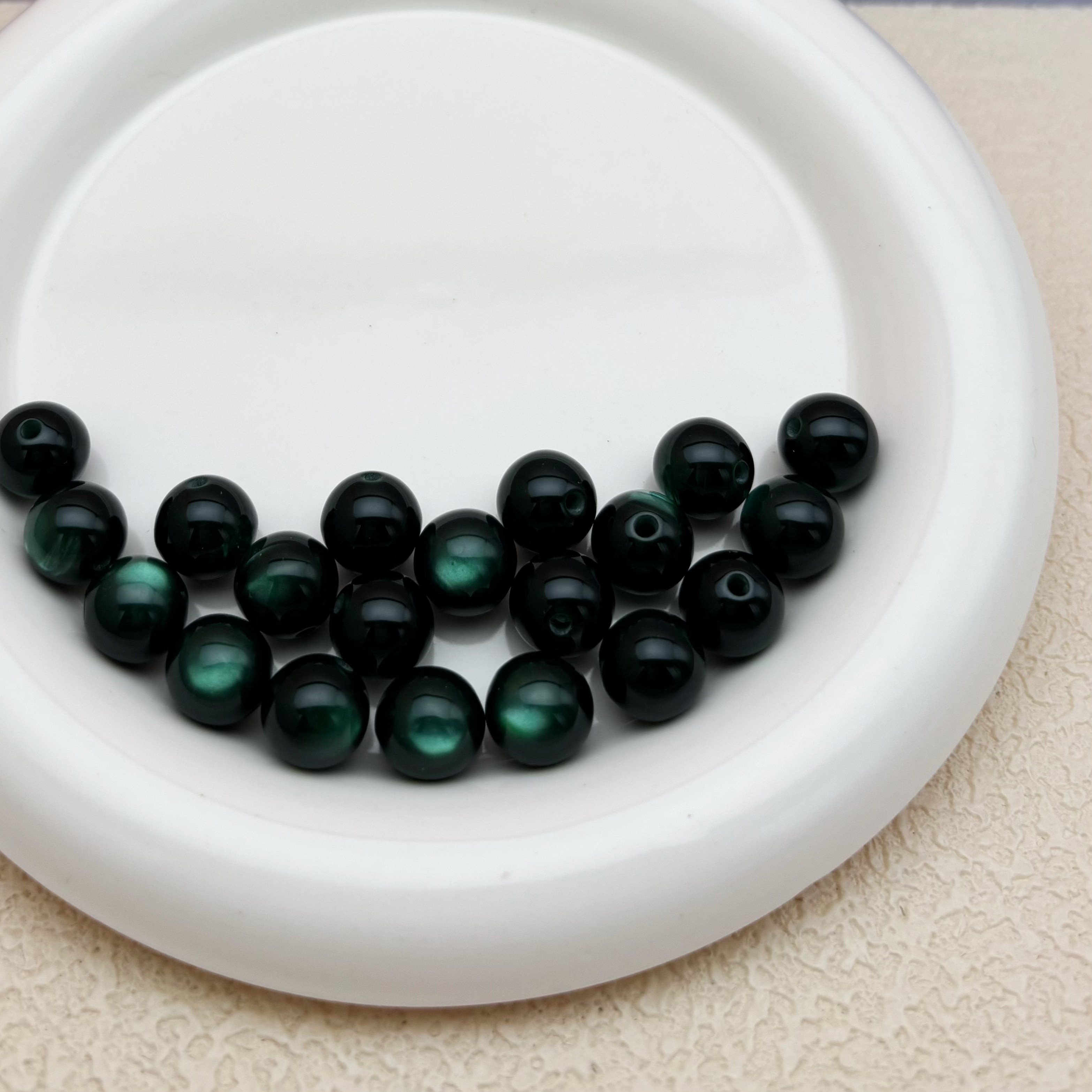 12mm | ディープグリーンキャッツアイビーズ