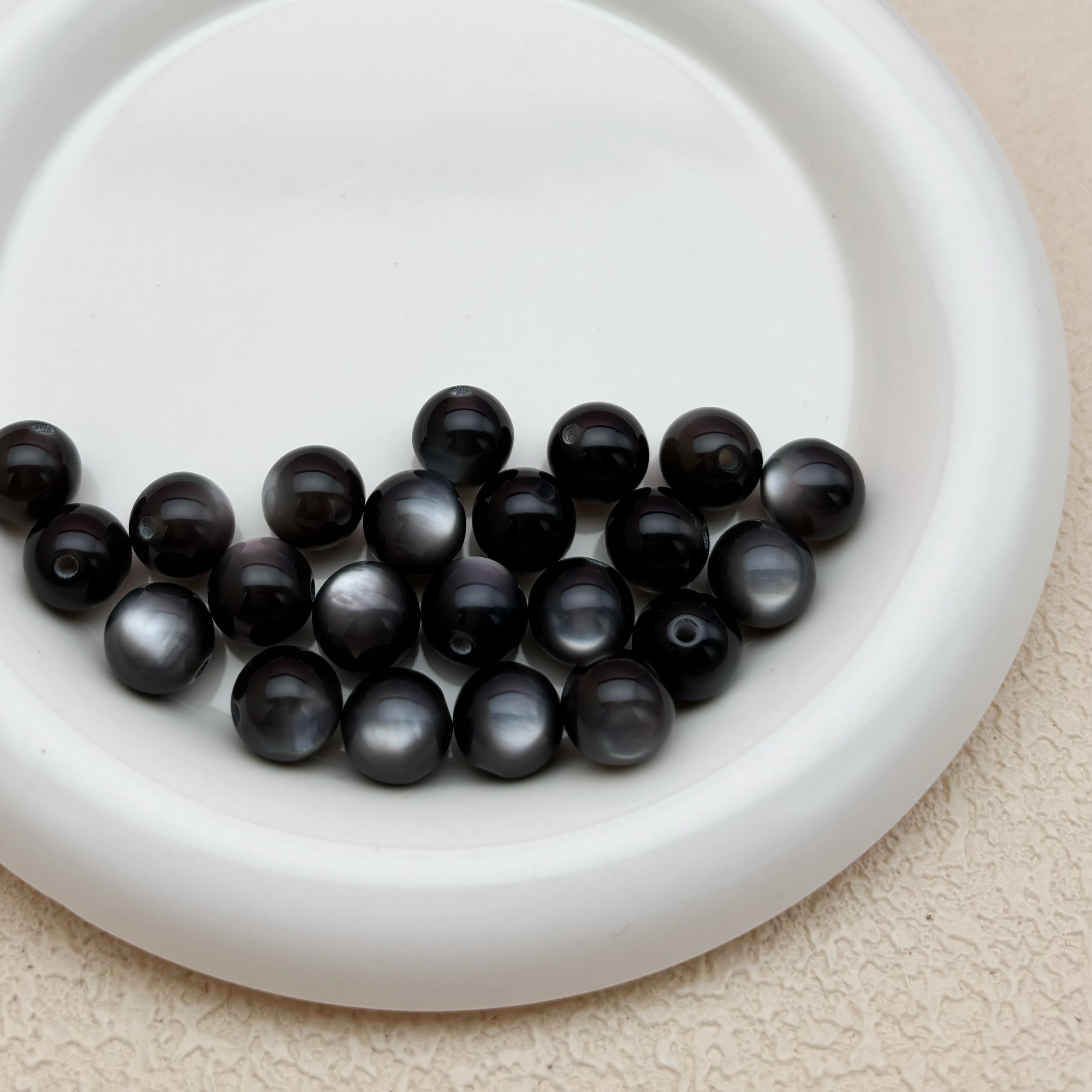 12mm | ブラックキャッツアイビーズ