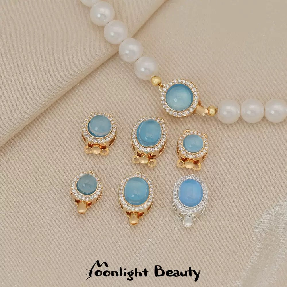 留め具金具 ❘ 人工アクアマリンの円型差し込みクラスプ（丸カン4個付き）