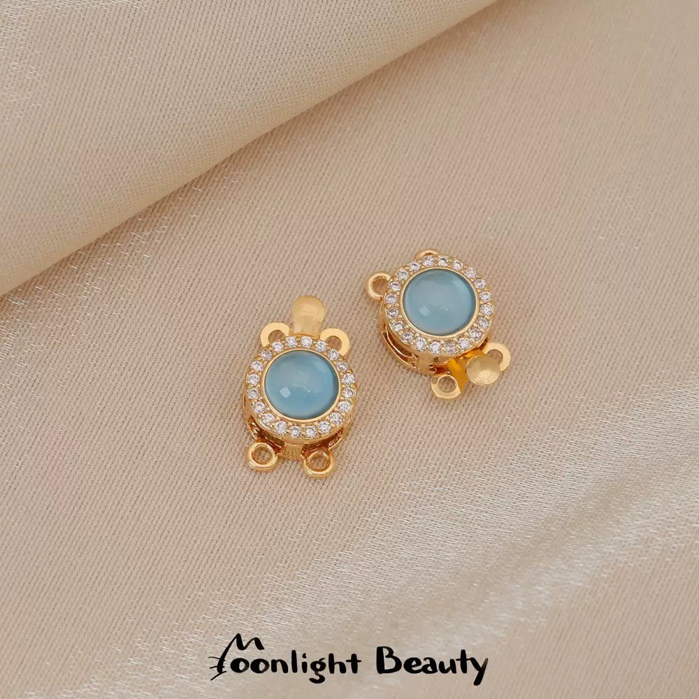 留め具金具 ❘ 人工アクアマリンの円型差し込みクラスプ（丸カン4個付き）