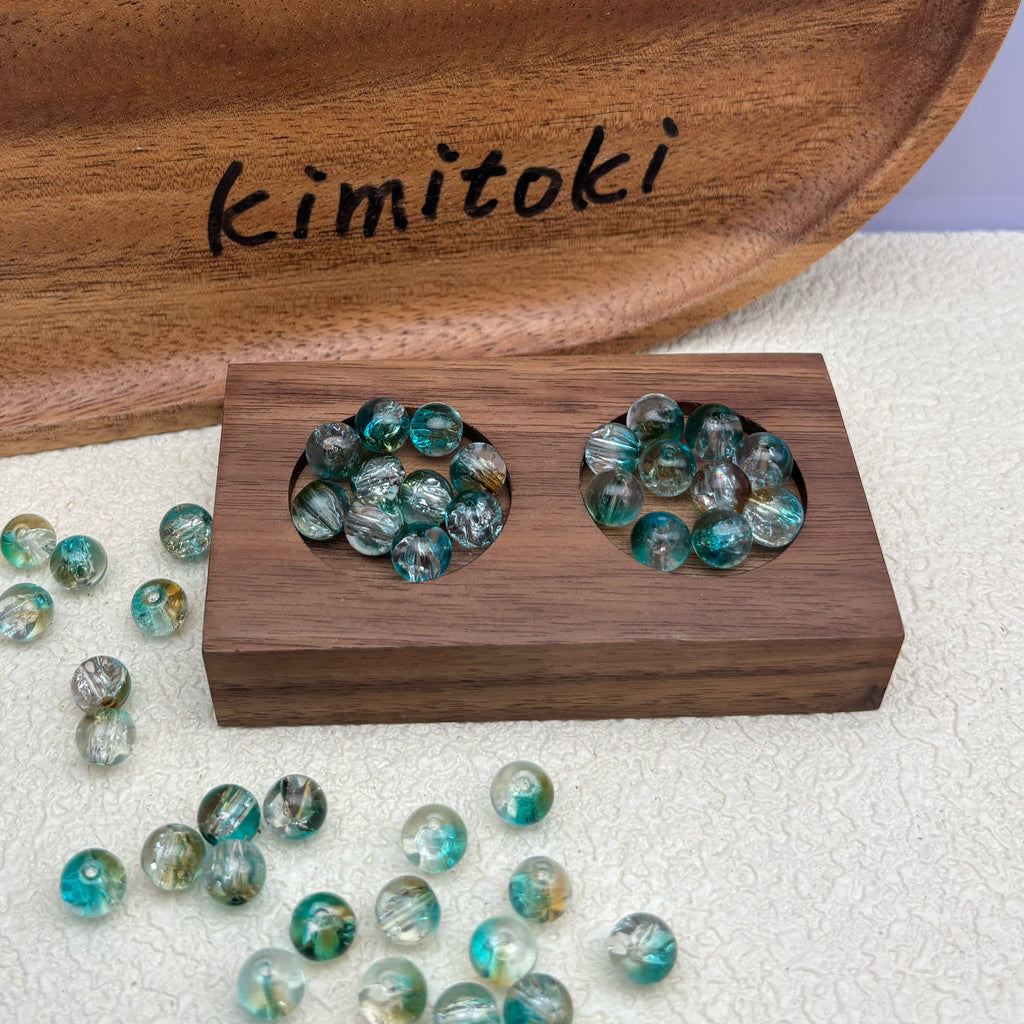 8mm | アクアブルー x ゴールドクラックビーズ