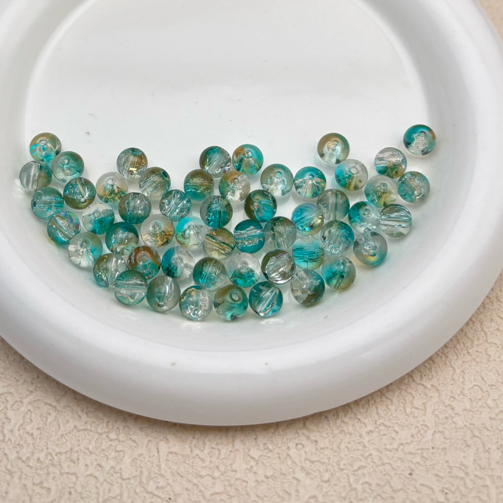 8mm | アクアブルー x ゴールドクラックビーズ
