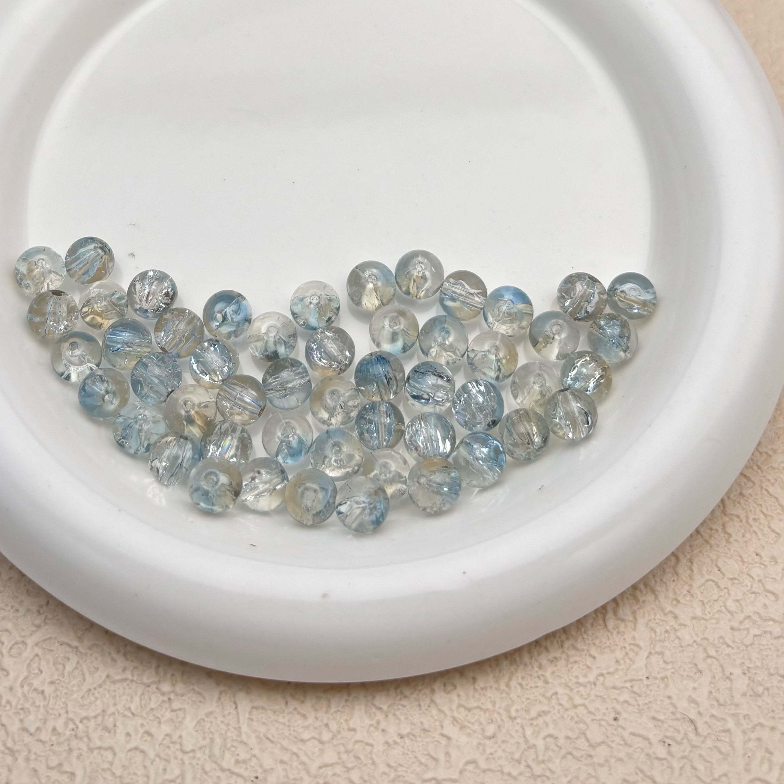 8mm | スモークブルー x クリアクラックビーズ