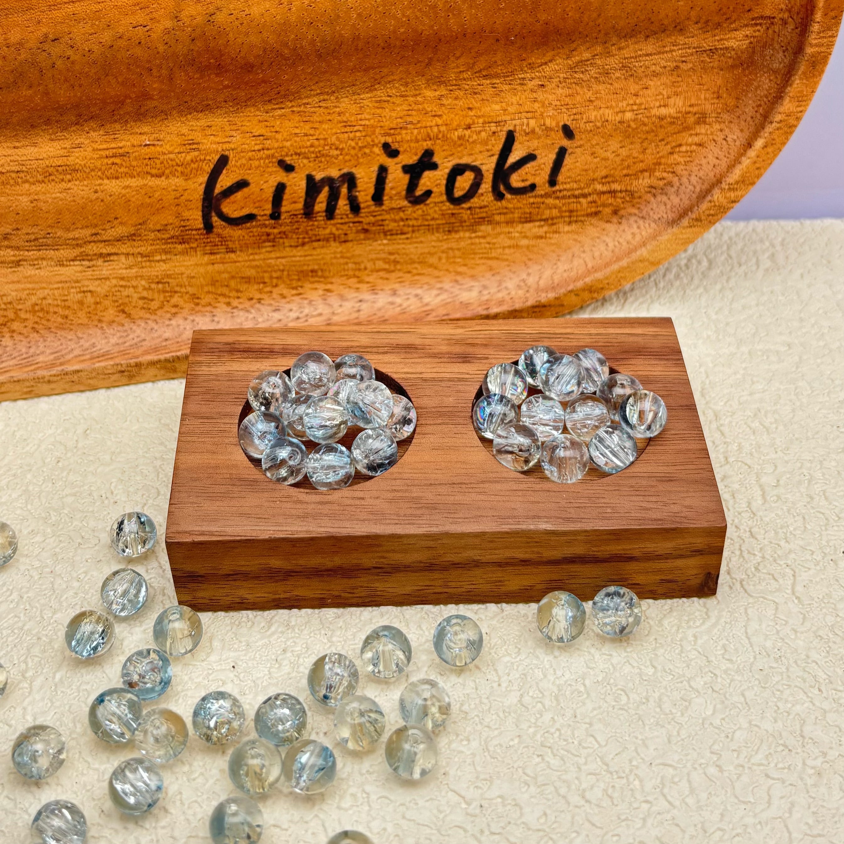 8mm | スモークブルー x クリアクラックビーズ