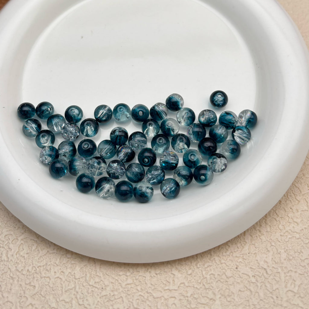 8mm | ダークネイビー x クリアクラックビーズ