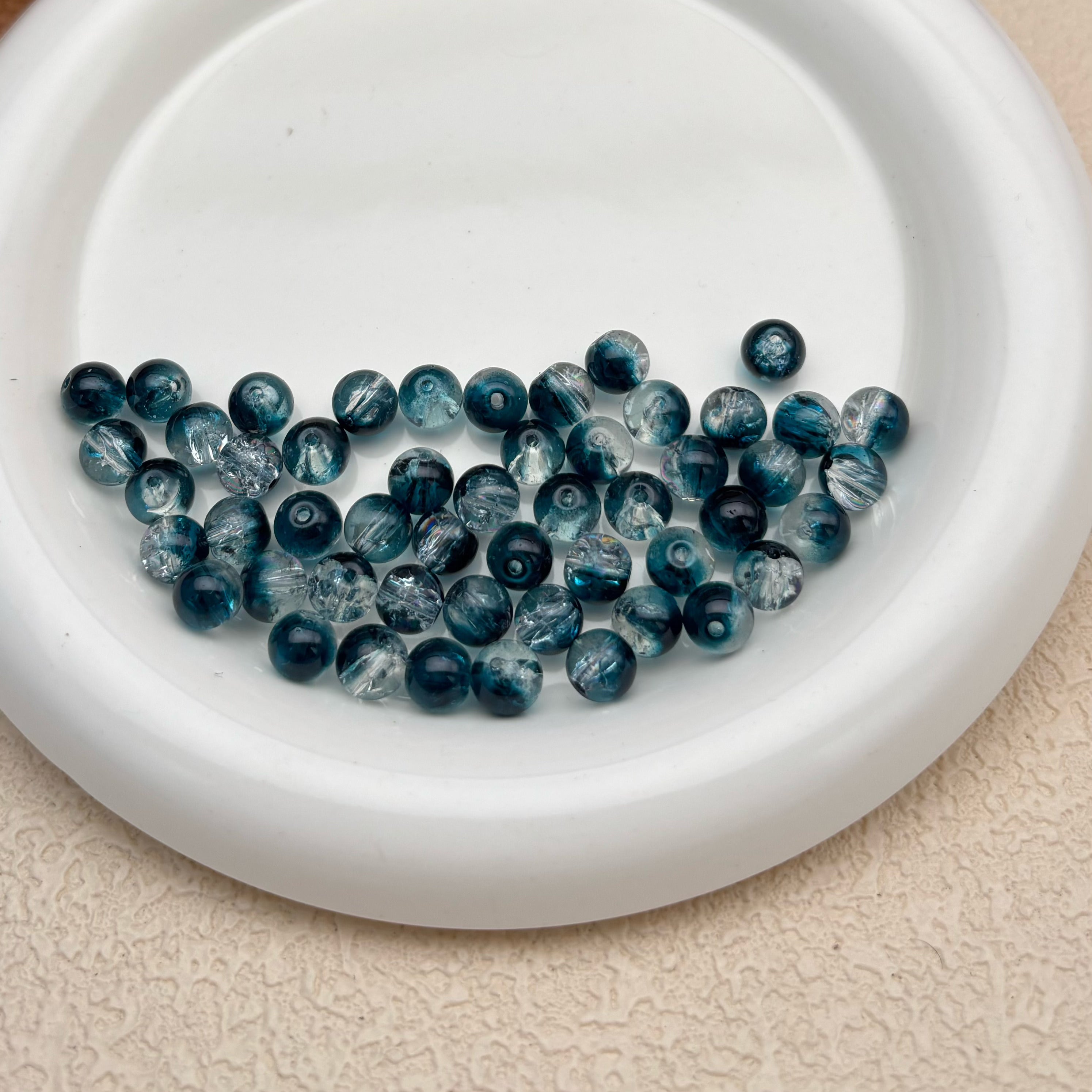 8mm | ダークネイビー x クリアクラックビーズ