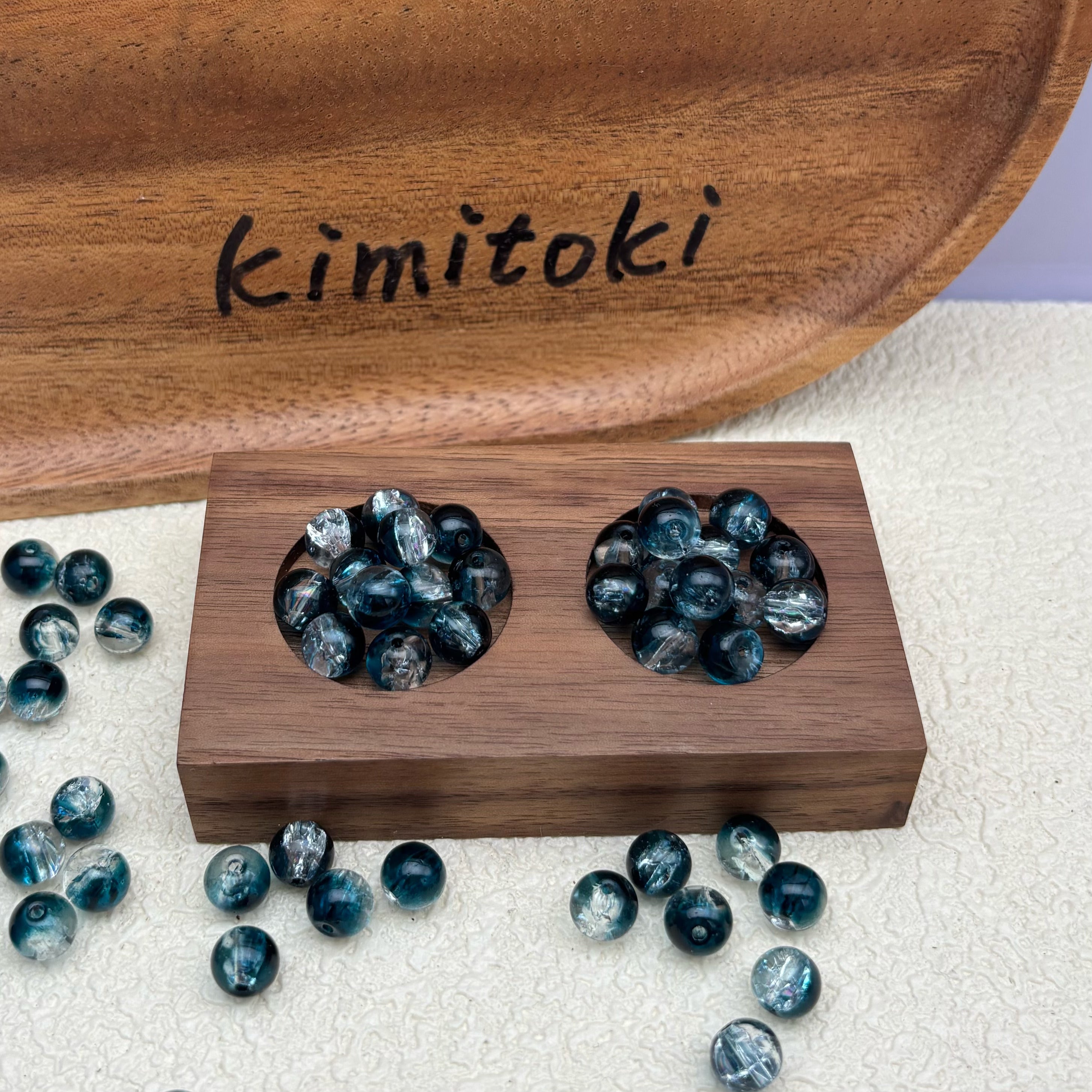 8mm | ダークネイビー x クリアクラックビーズ