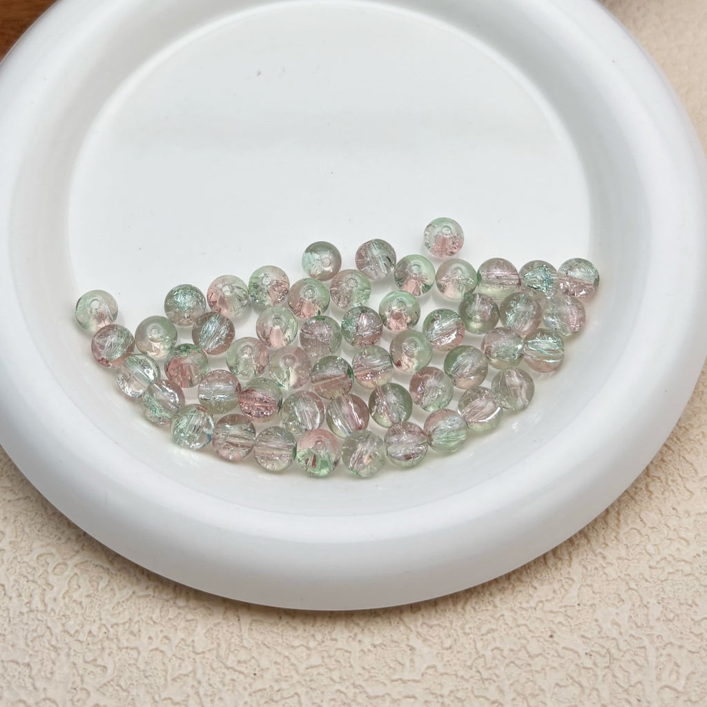 8mm | ピンク x ミントグリーンクリアクラックビーズ