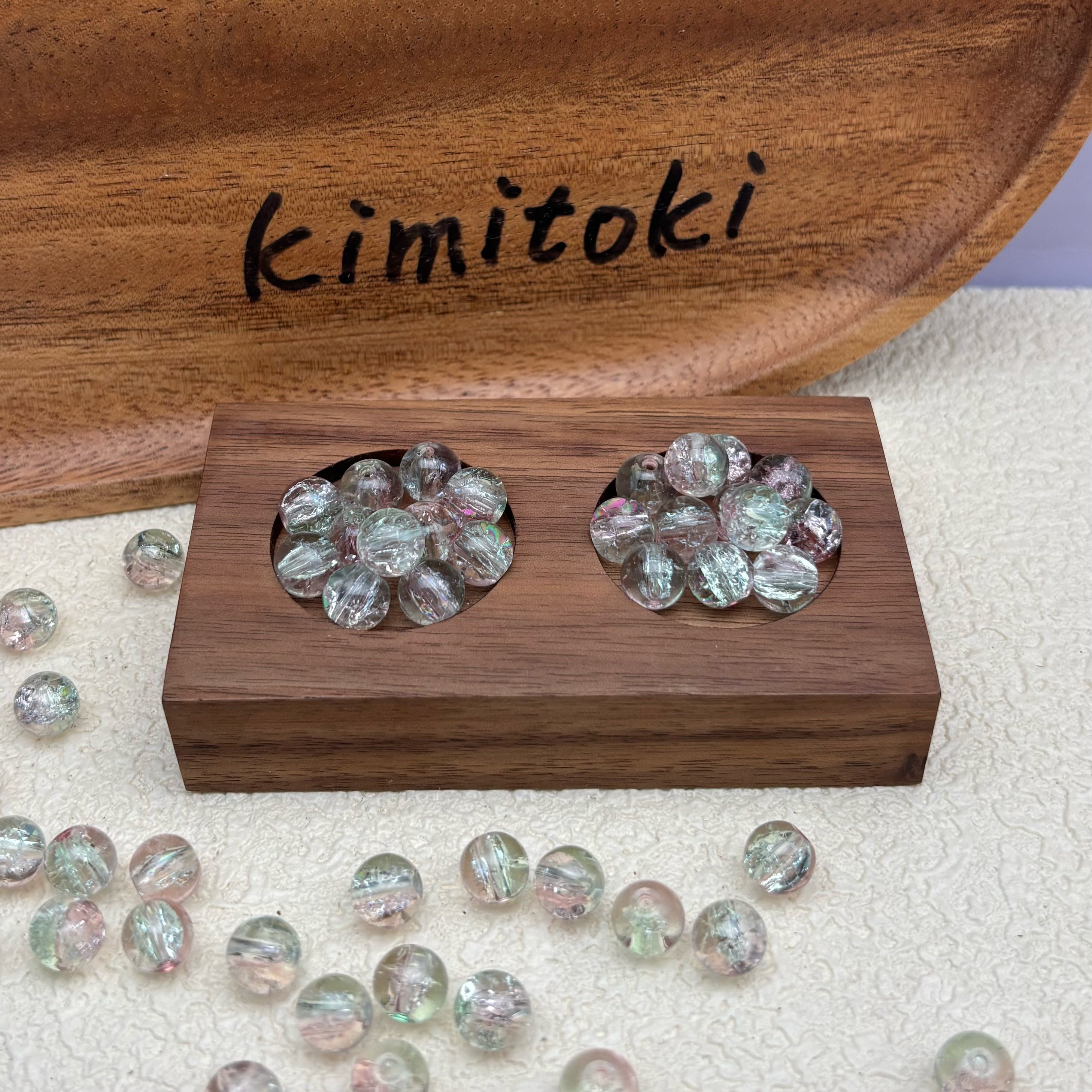 8mm | ピンク x ミントグリーンクリアクラックビーズ