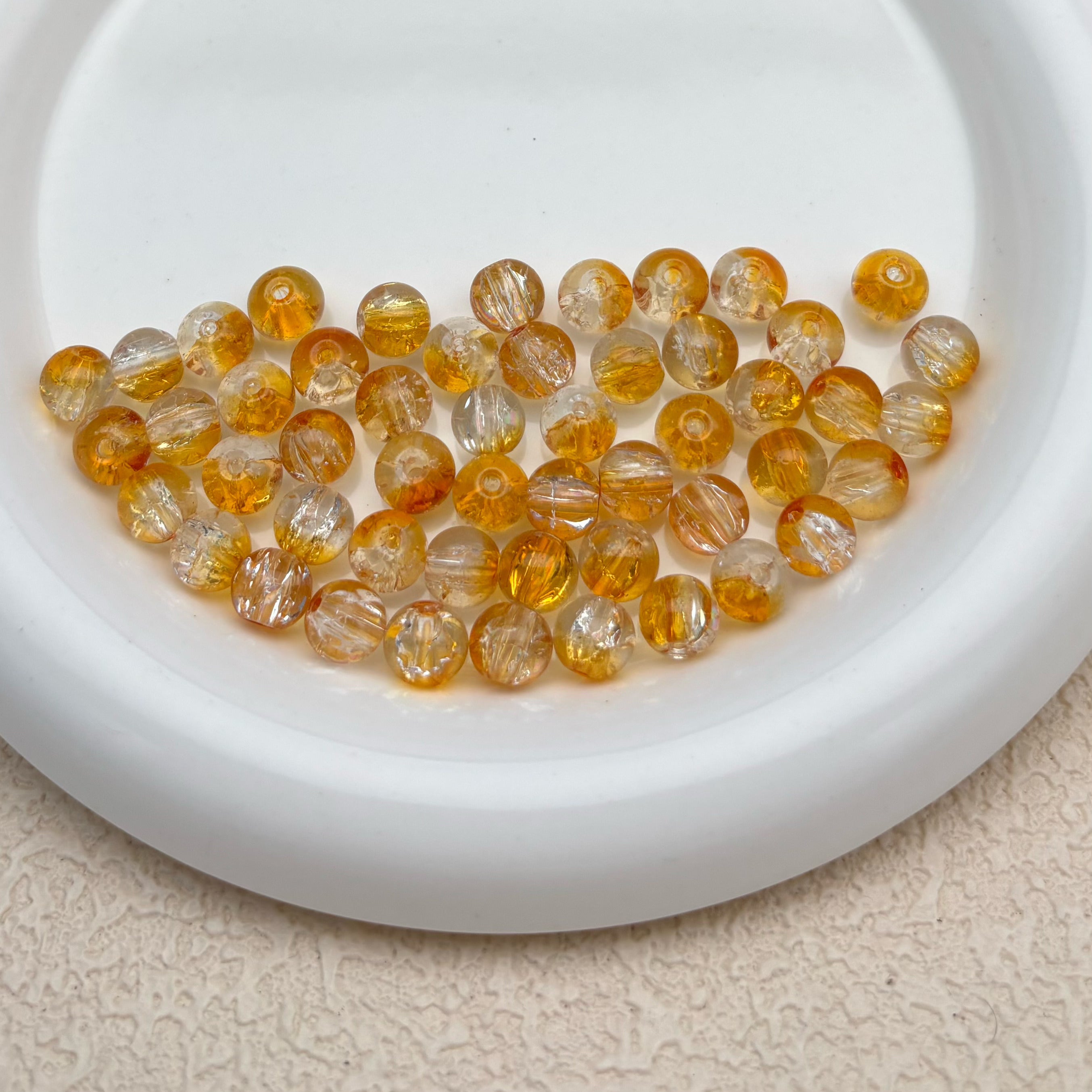 8mm | オレンジ x クリアクラックビーズ