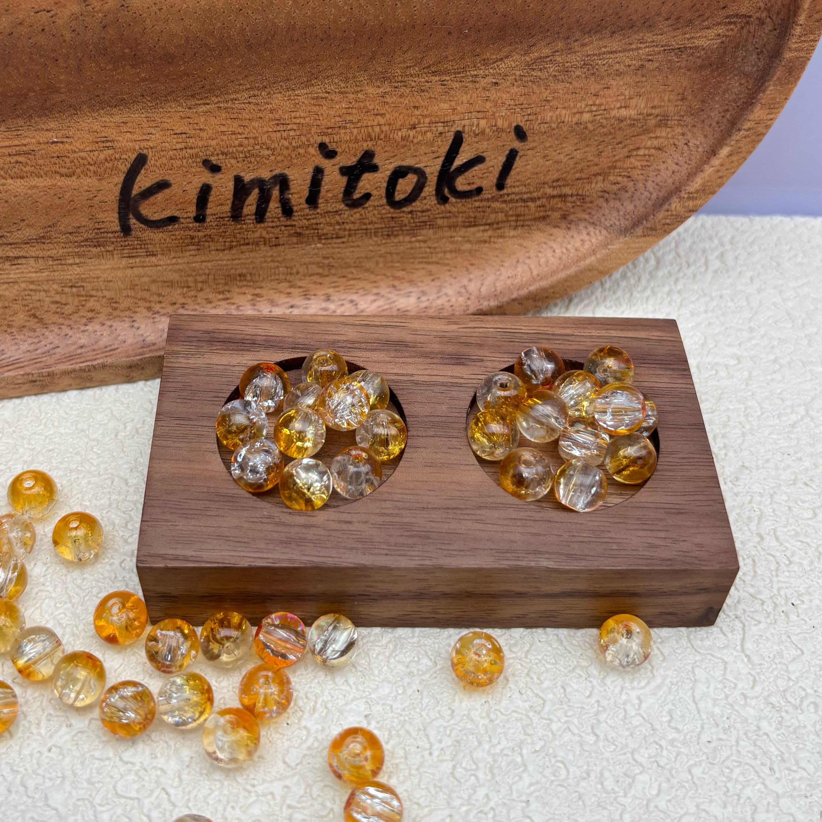 8mm | オレンジ x クリアクラックビーズ