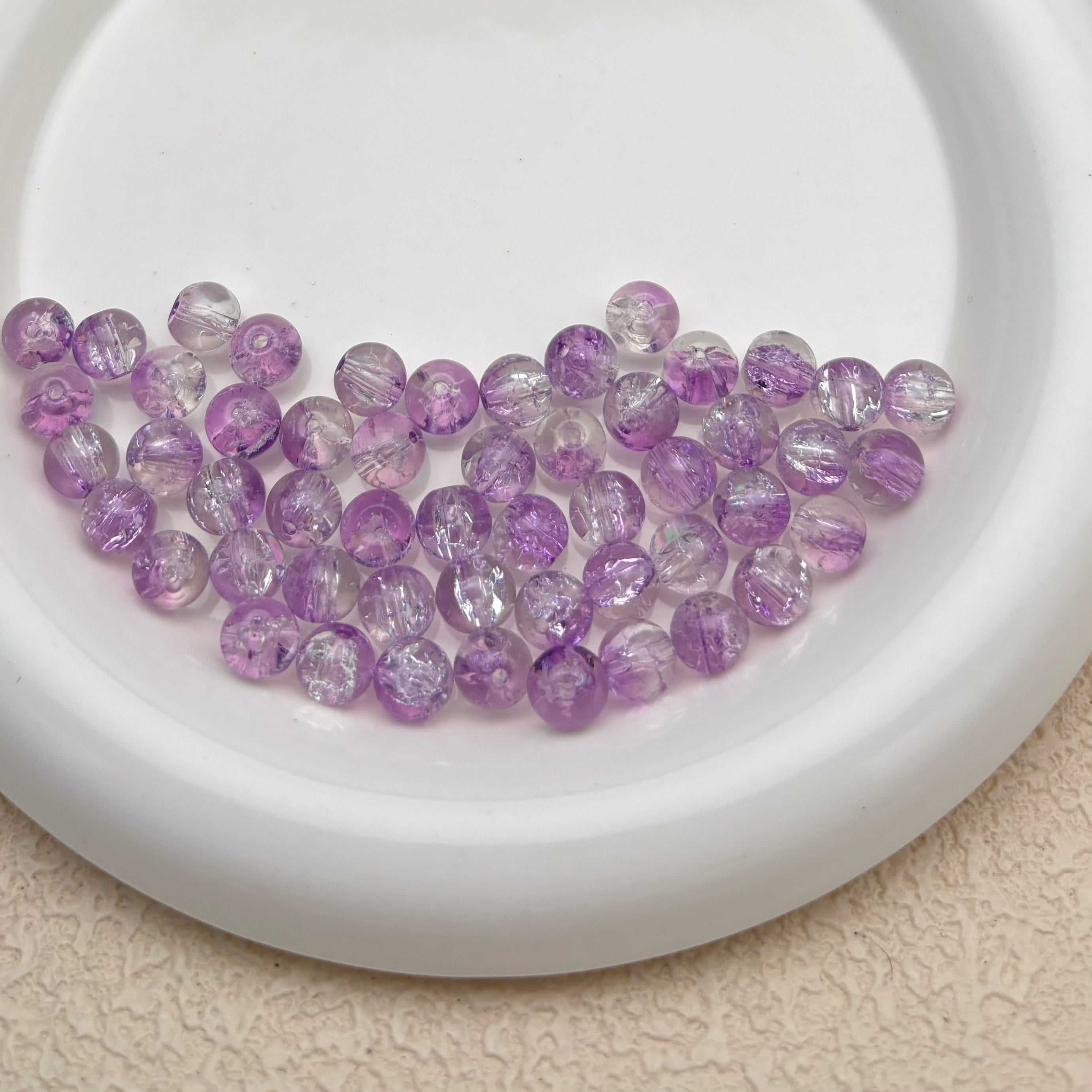 8mm | ラベンダー x クリアクラックビーズ