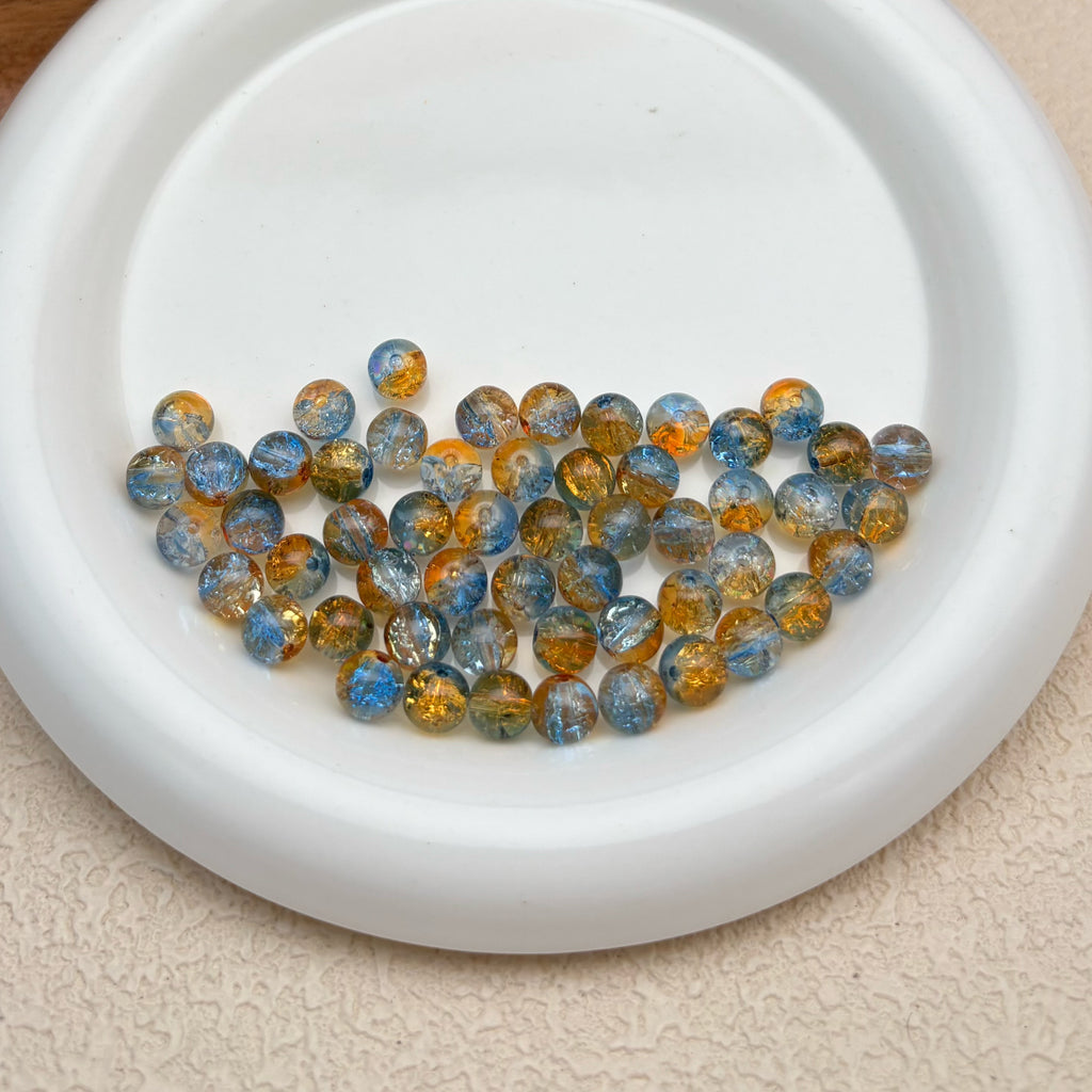 8mm | オレンジ x アクアブルークリアクラックビーズ