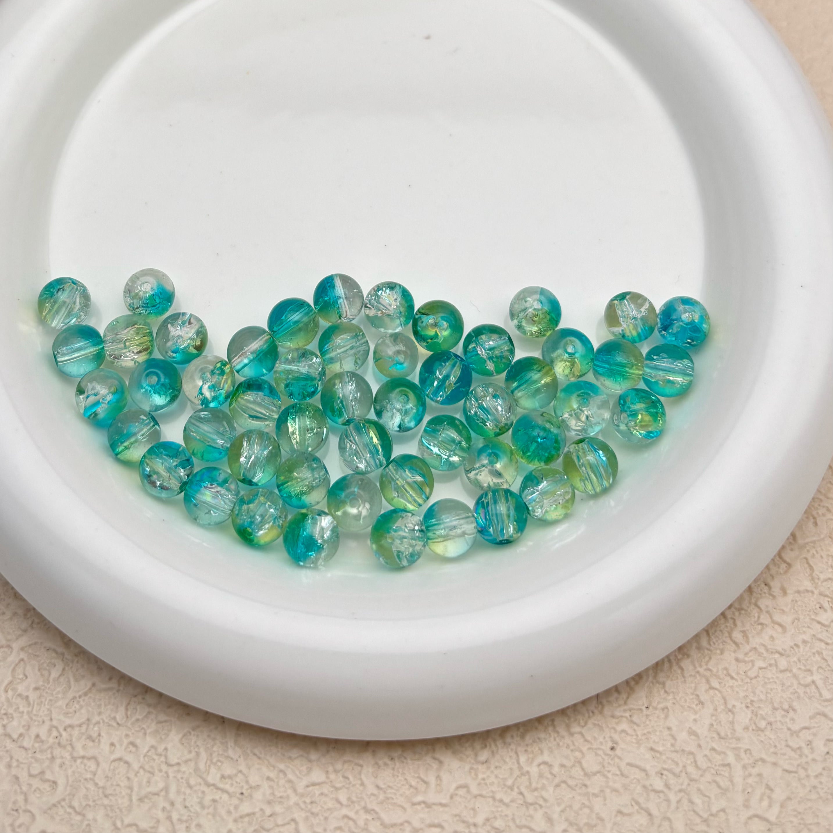 8mm | アクアブルー x ミントグリーンクラックビーズ