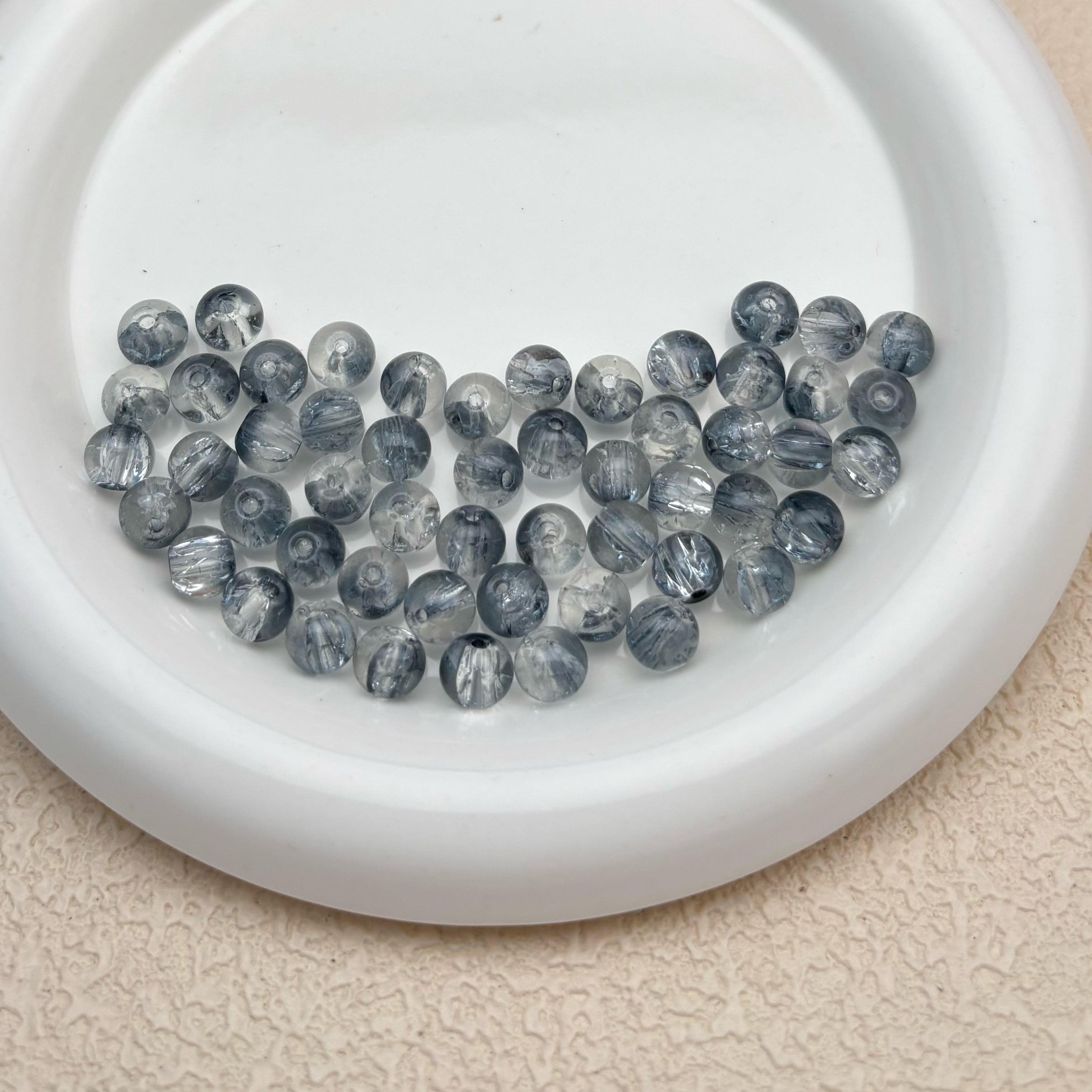 8mm | グレー x クリアクラックビーズ