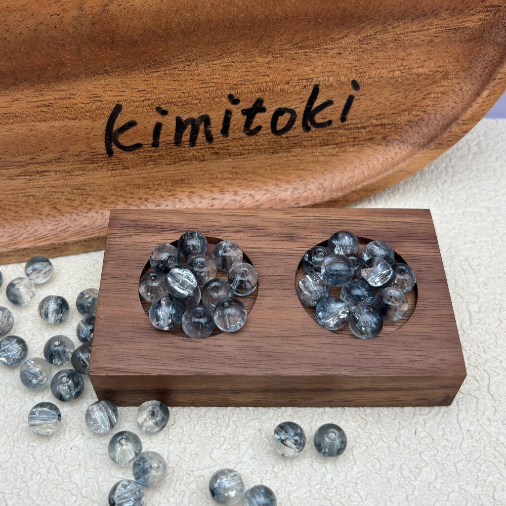 8mm | グレー x クリアクラックビーズ