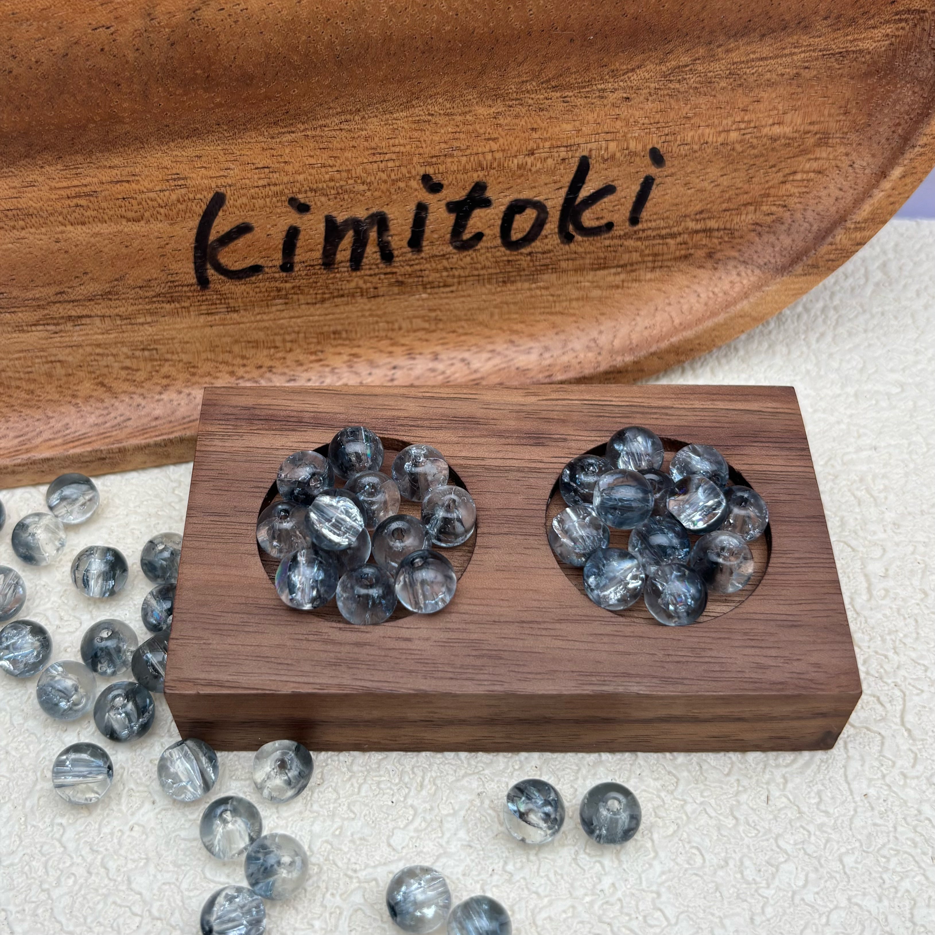 8mm | グレー x クリアクラックビーズ