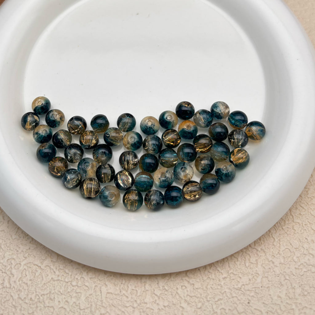 8mm | ダークネイビー x ゴールドクラックビーズ