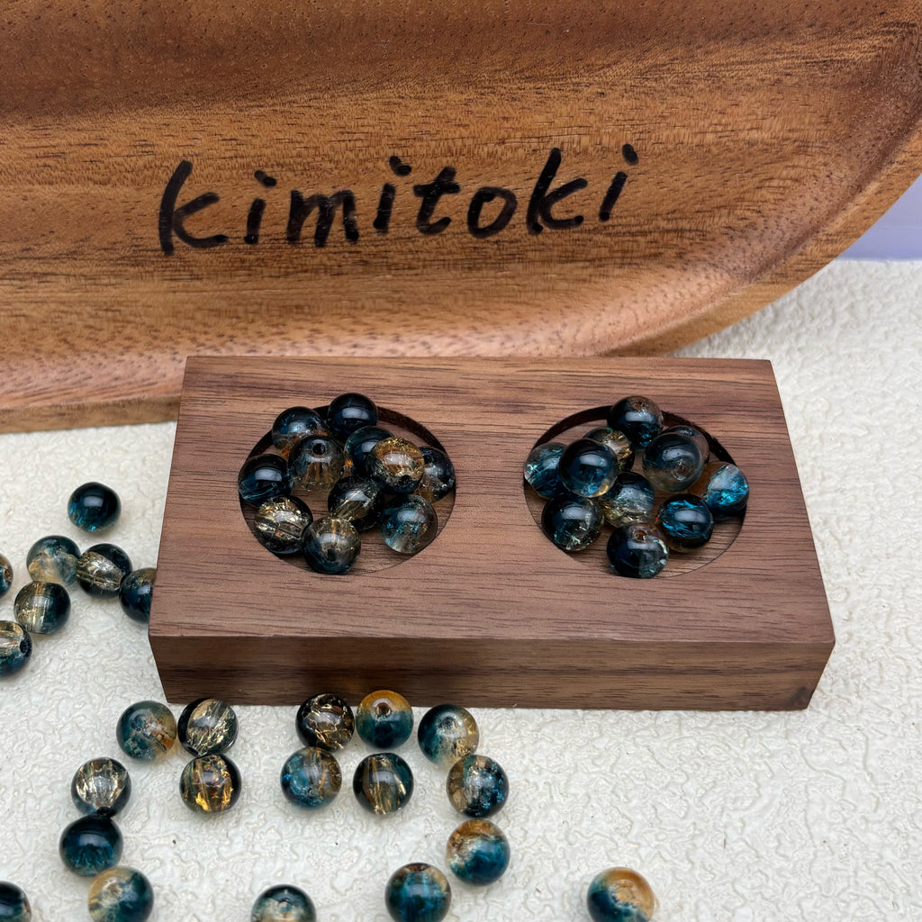 8mm | ダークネイビー x ゴールドクラックビーズ