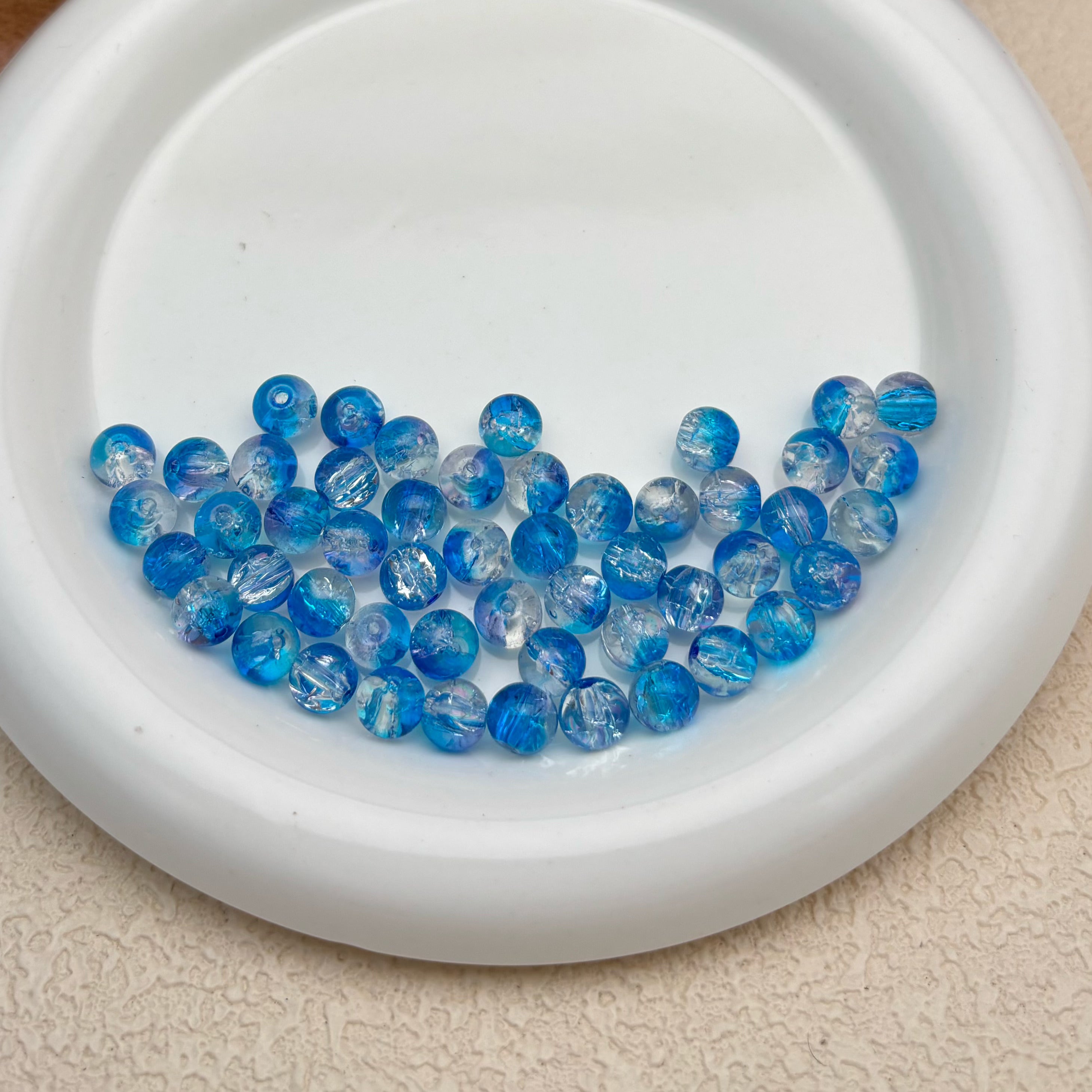 8mm | アクアブルー x ラベンダークリアクラックビーズ