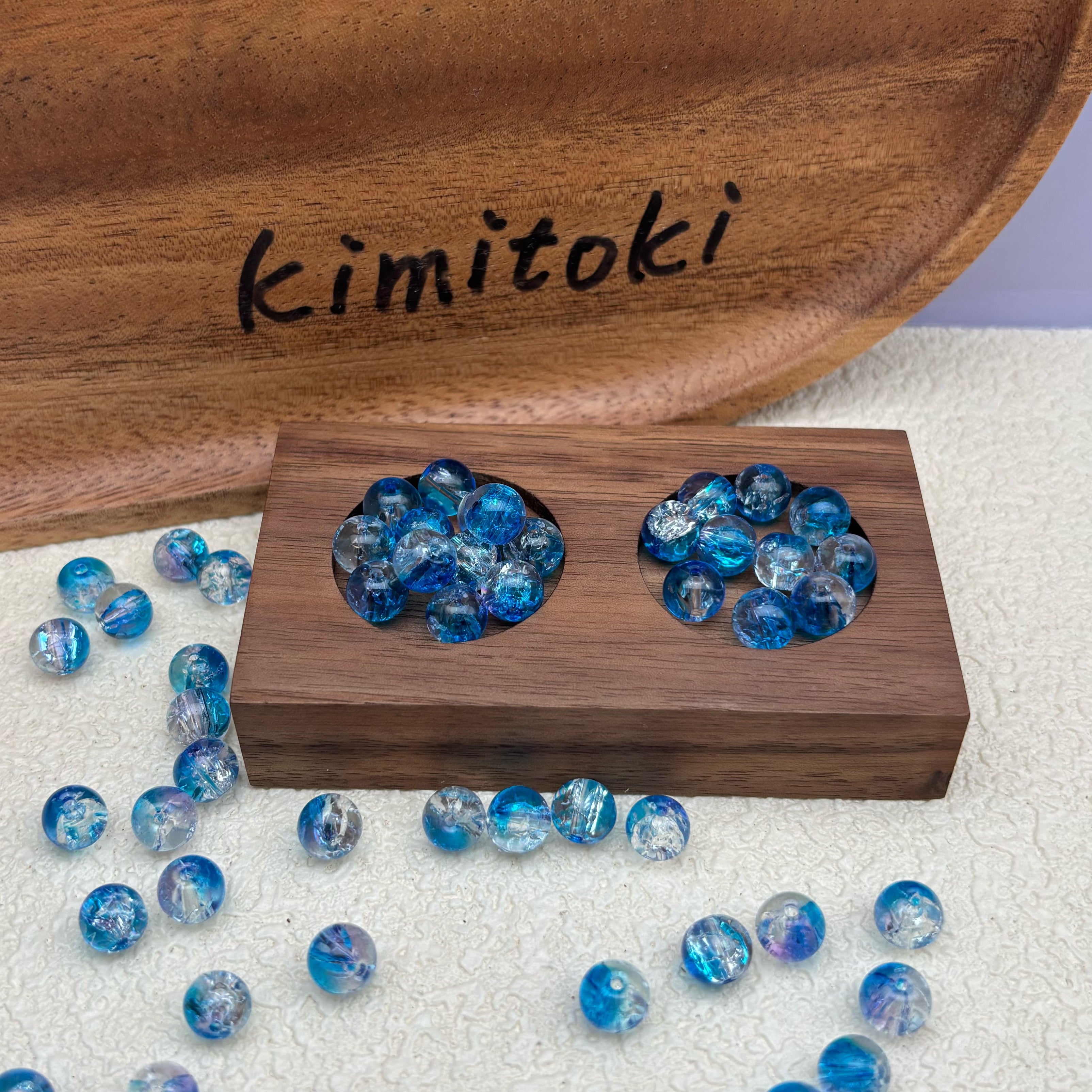 8mm | アクアブルー x ラベンダークリアクラックビーズ