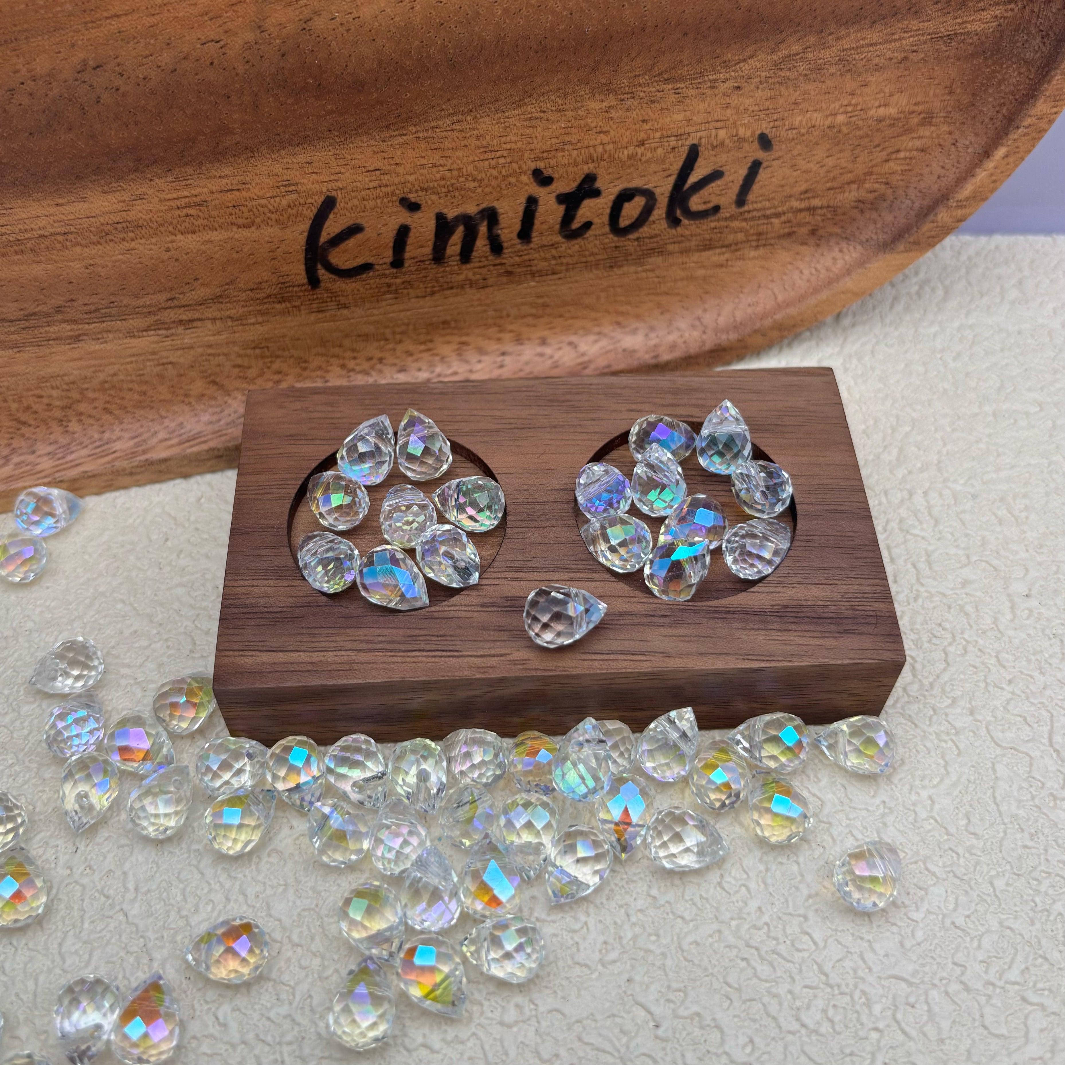 8mm | クリア x オーロラカラーのドロップビーズ