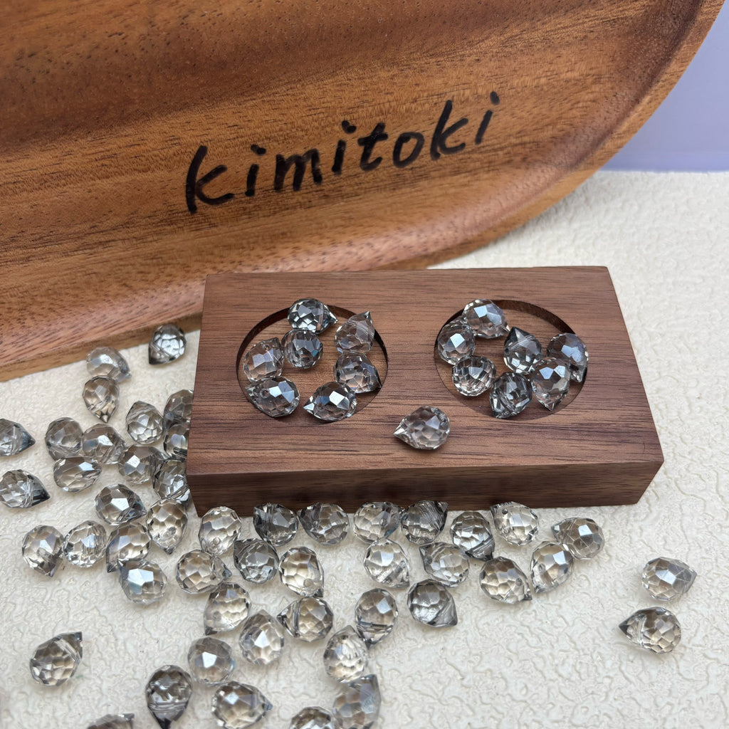 8mm | クリアグレー x オーロラカラーのドロップビーズ