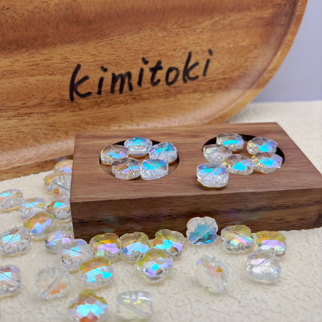 12mm | クリア x オーロラカラーの四つ葉ビーズ