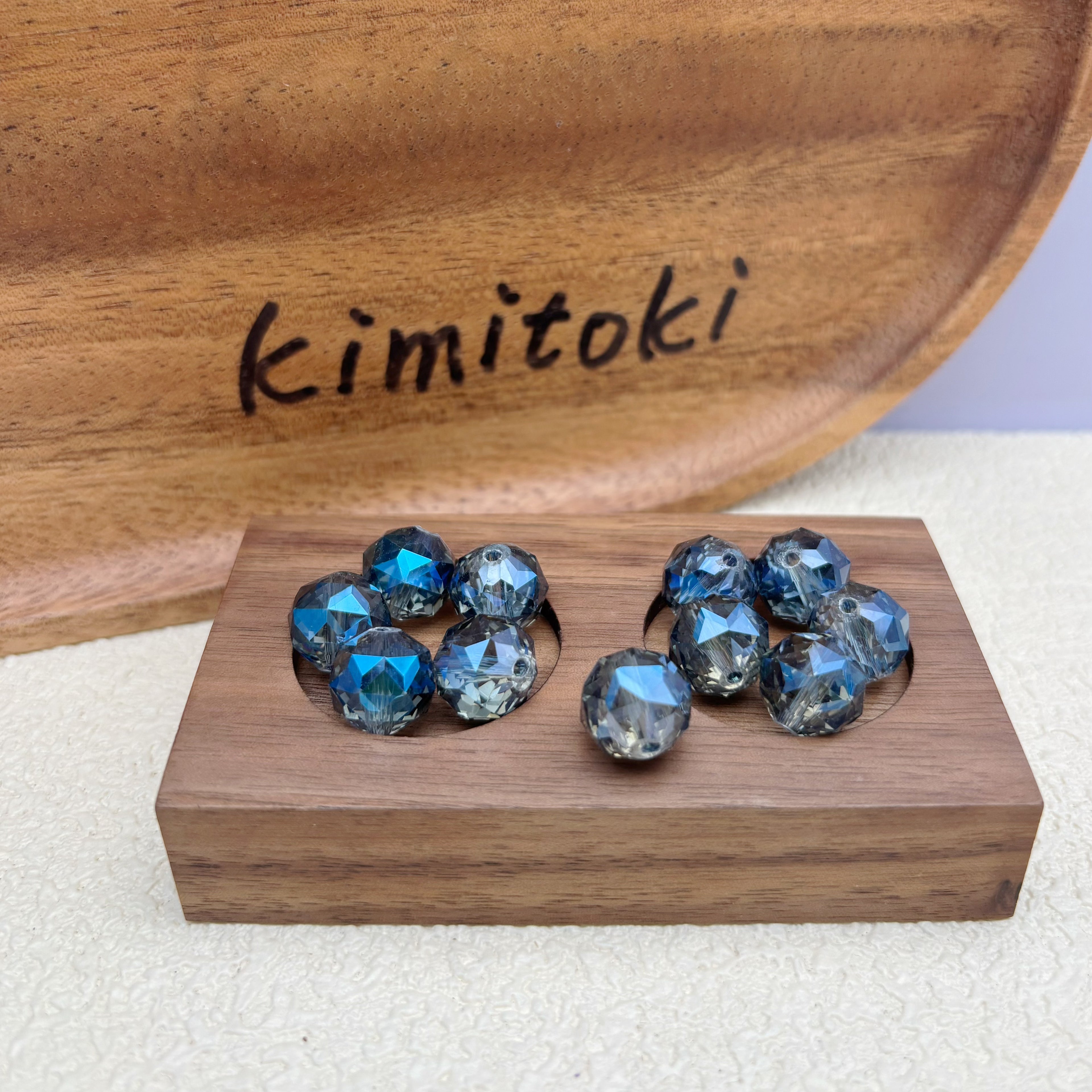 12mm | ネイビーブルー x オーロラカラーのミラーボールカットビーズ