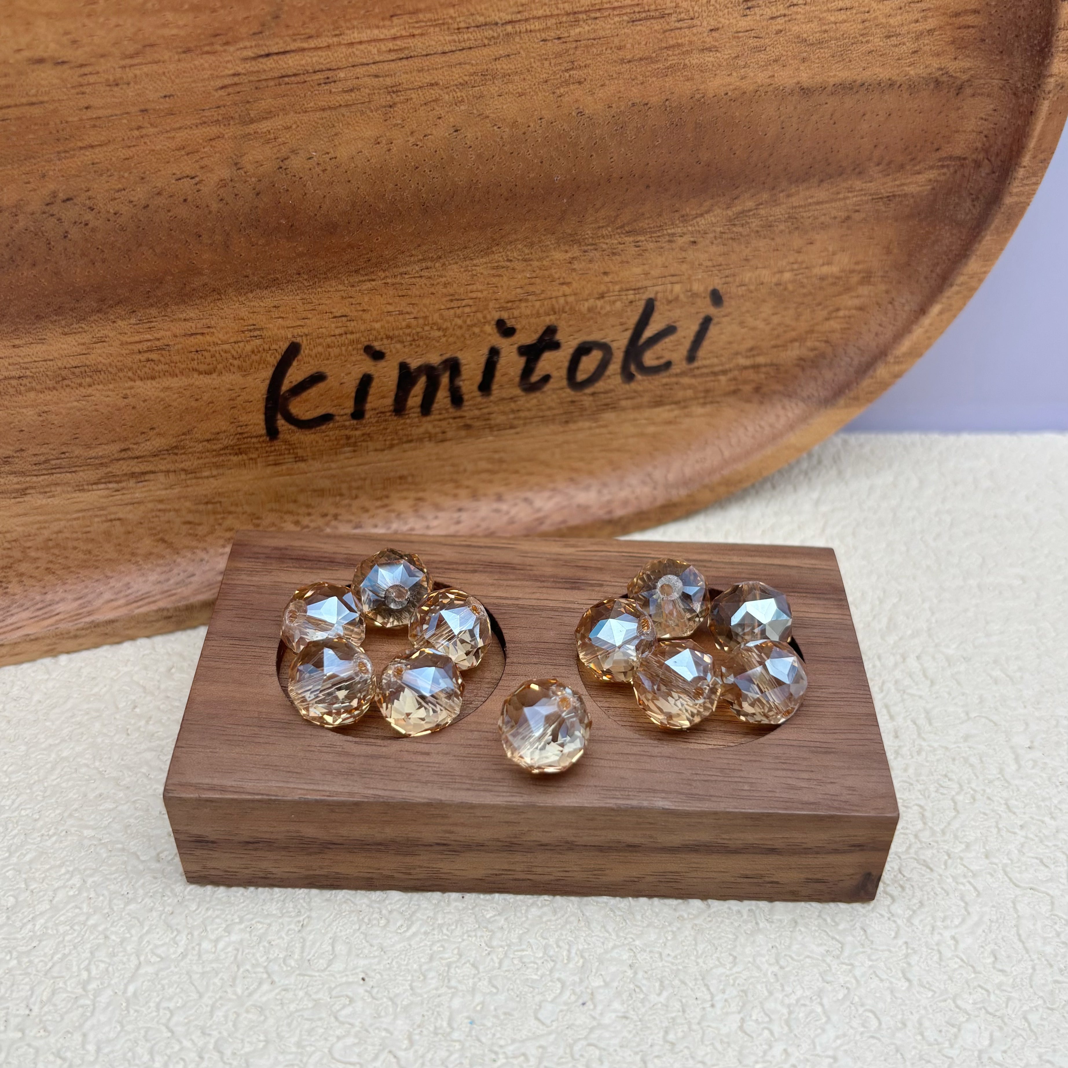 12mm | シャンパンカラー x オーロラカラーのミラーボールカットビーズ