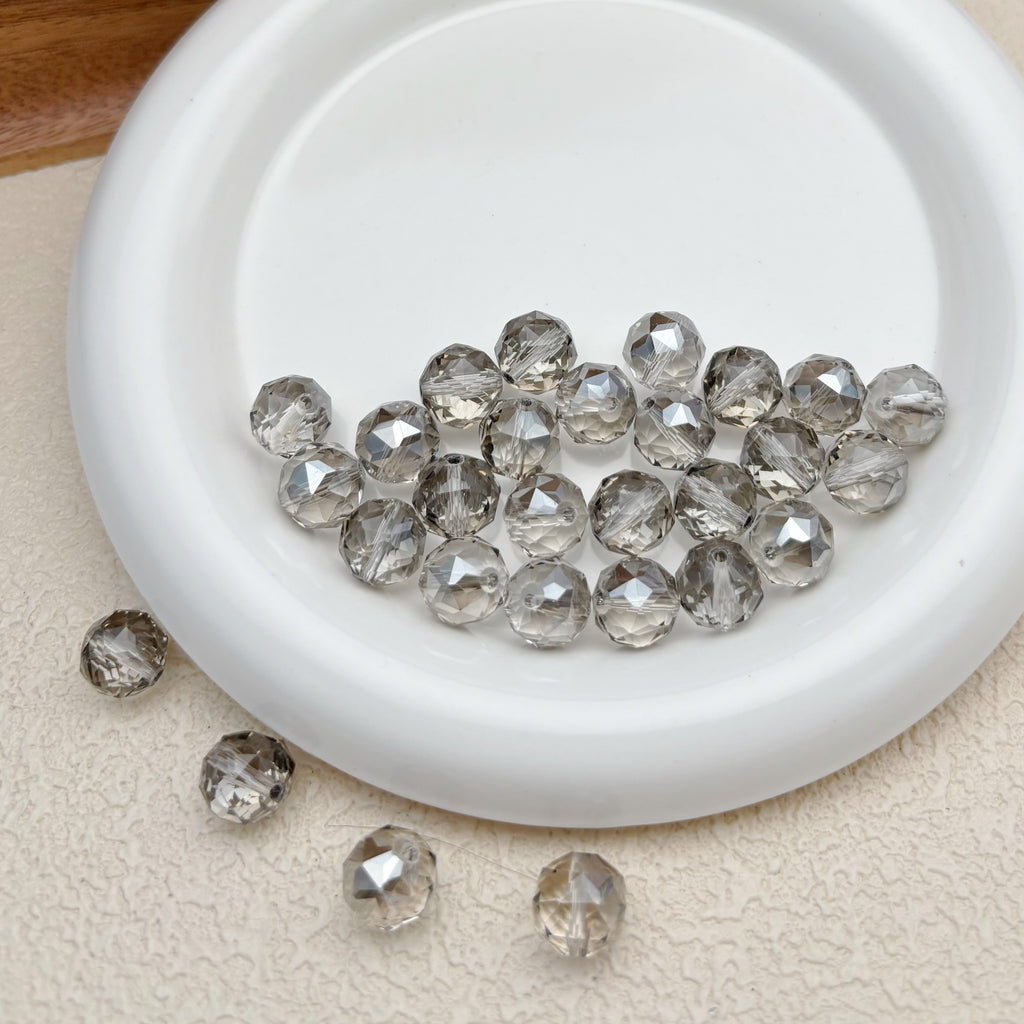 12mm | クリアグレー x オーロラカラーのミラーボールカットビーズ