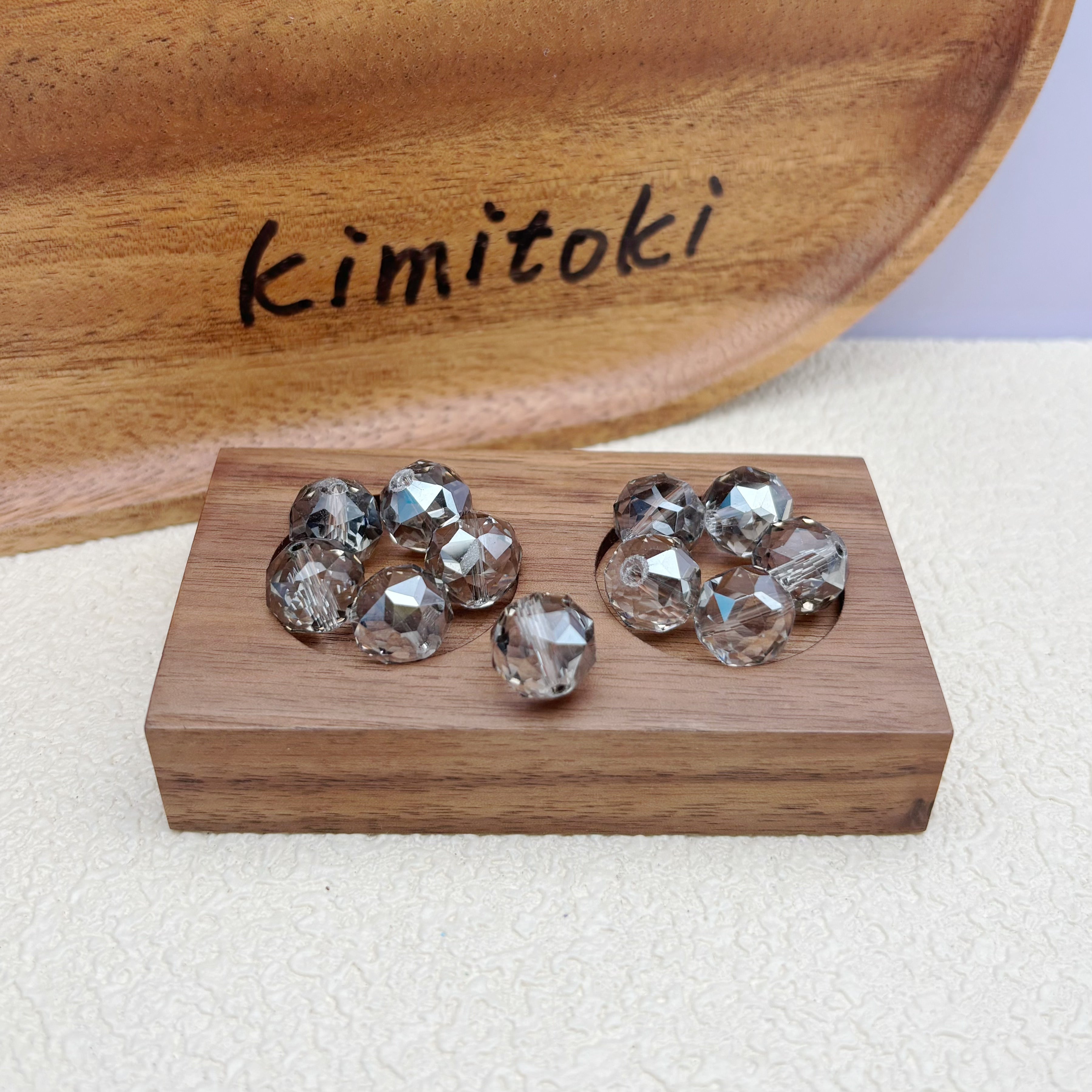 12mm | クリアグレー x オーロラカラーのミラーボールカットビーズ