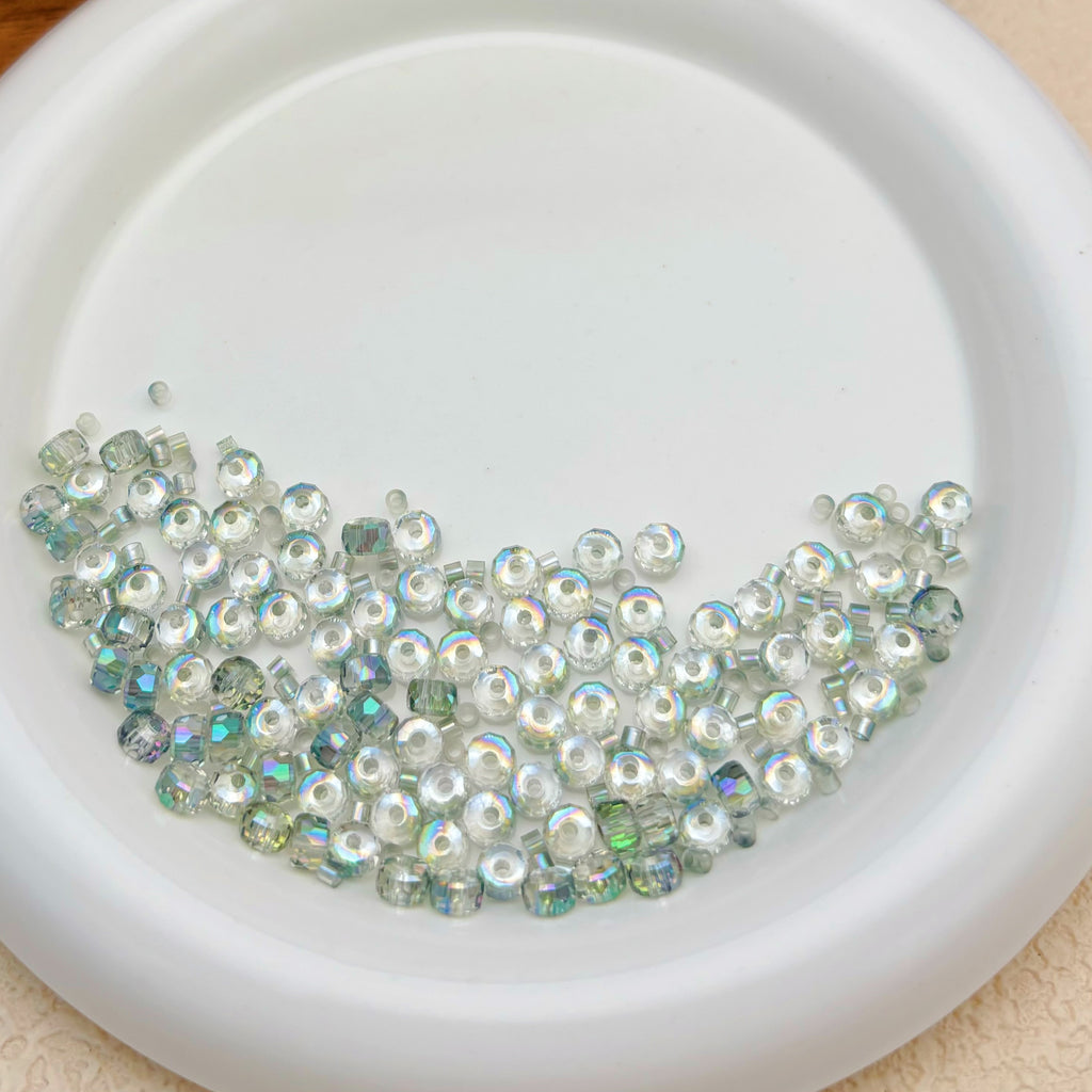 6mm | シアーグリーン x オーロラカラーのロンデルビーズ