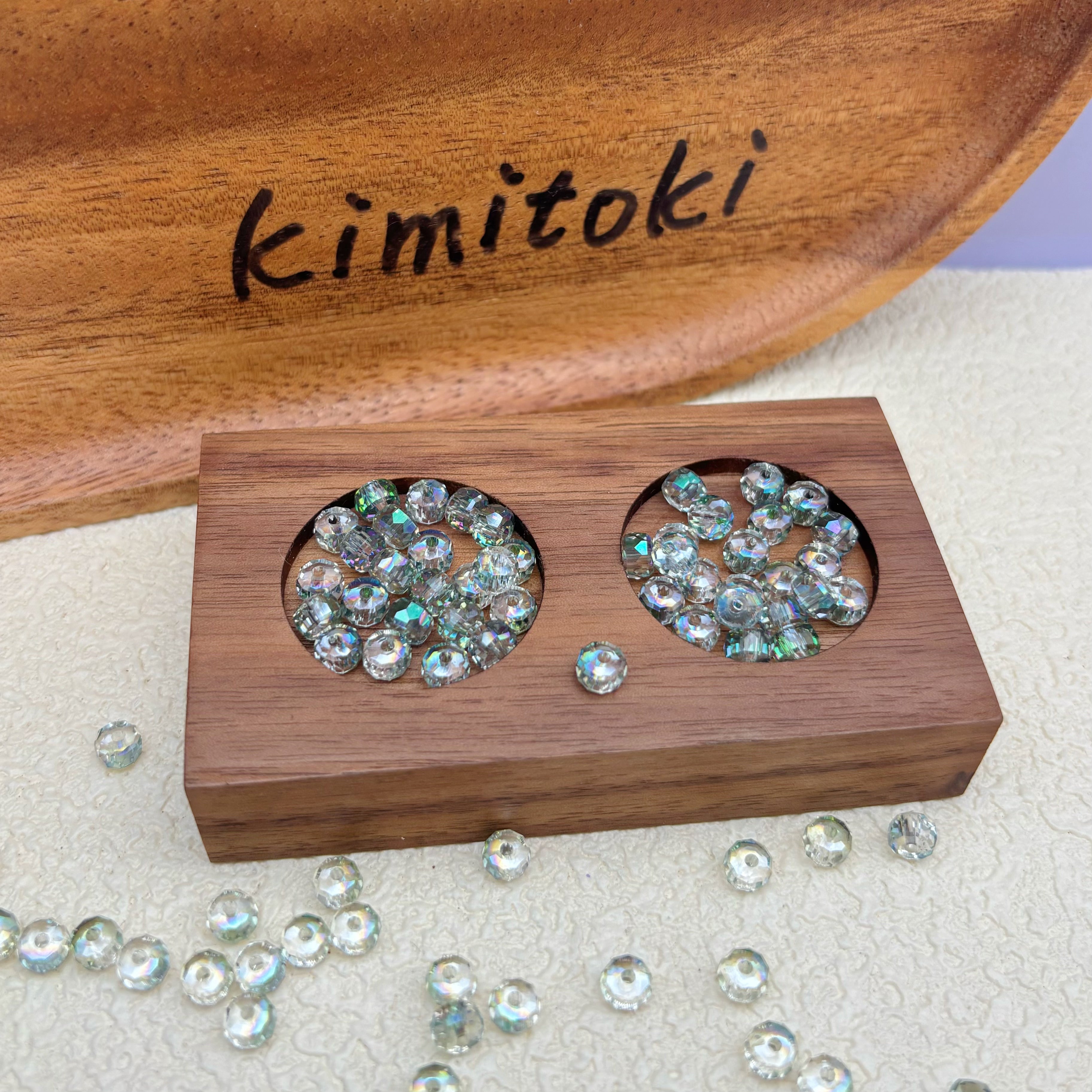 6mm | シアーグリーン x オーロラカラーのロンデルビーズ